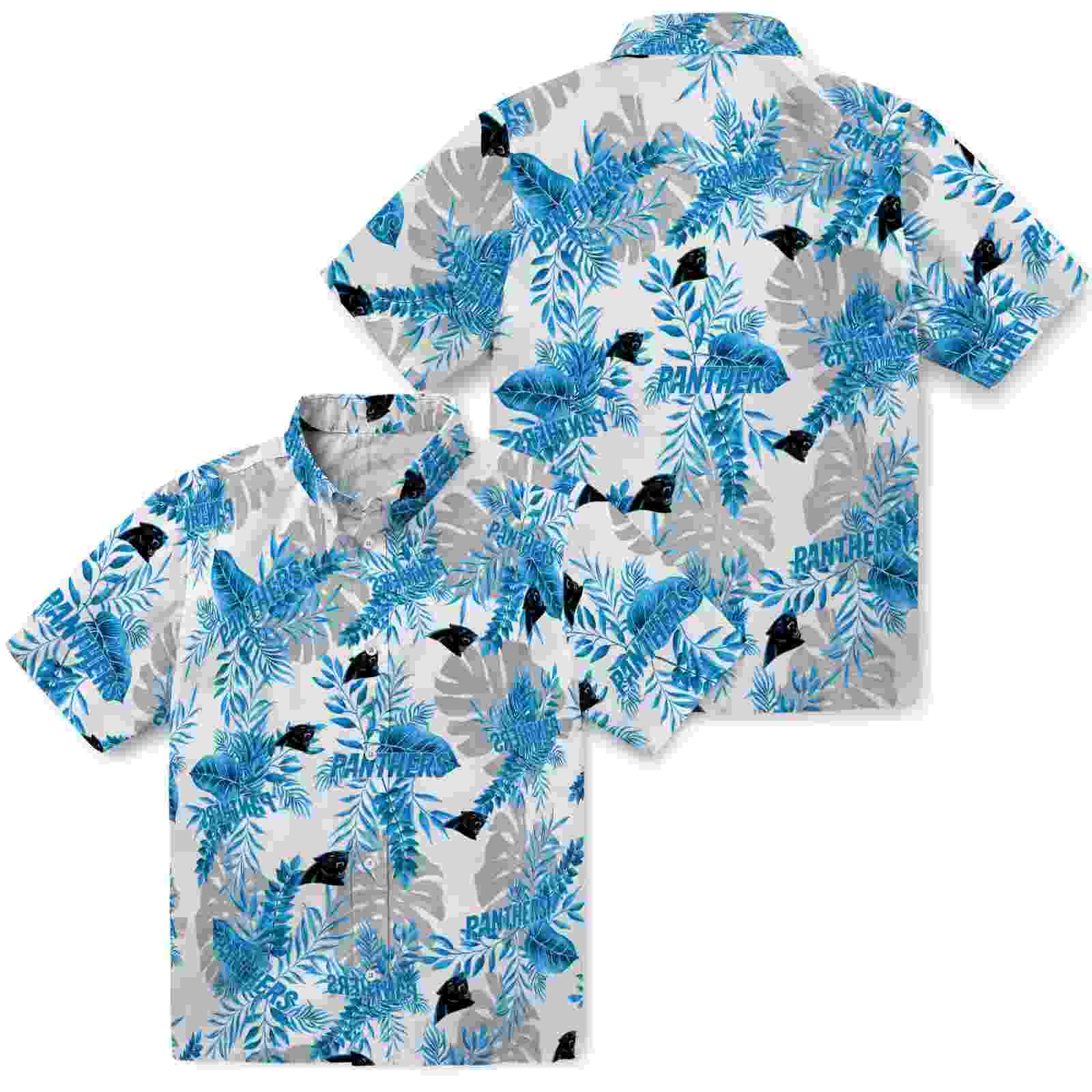 carolina panthers tropical leaves blue white hawaiian shirt high quality