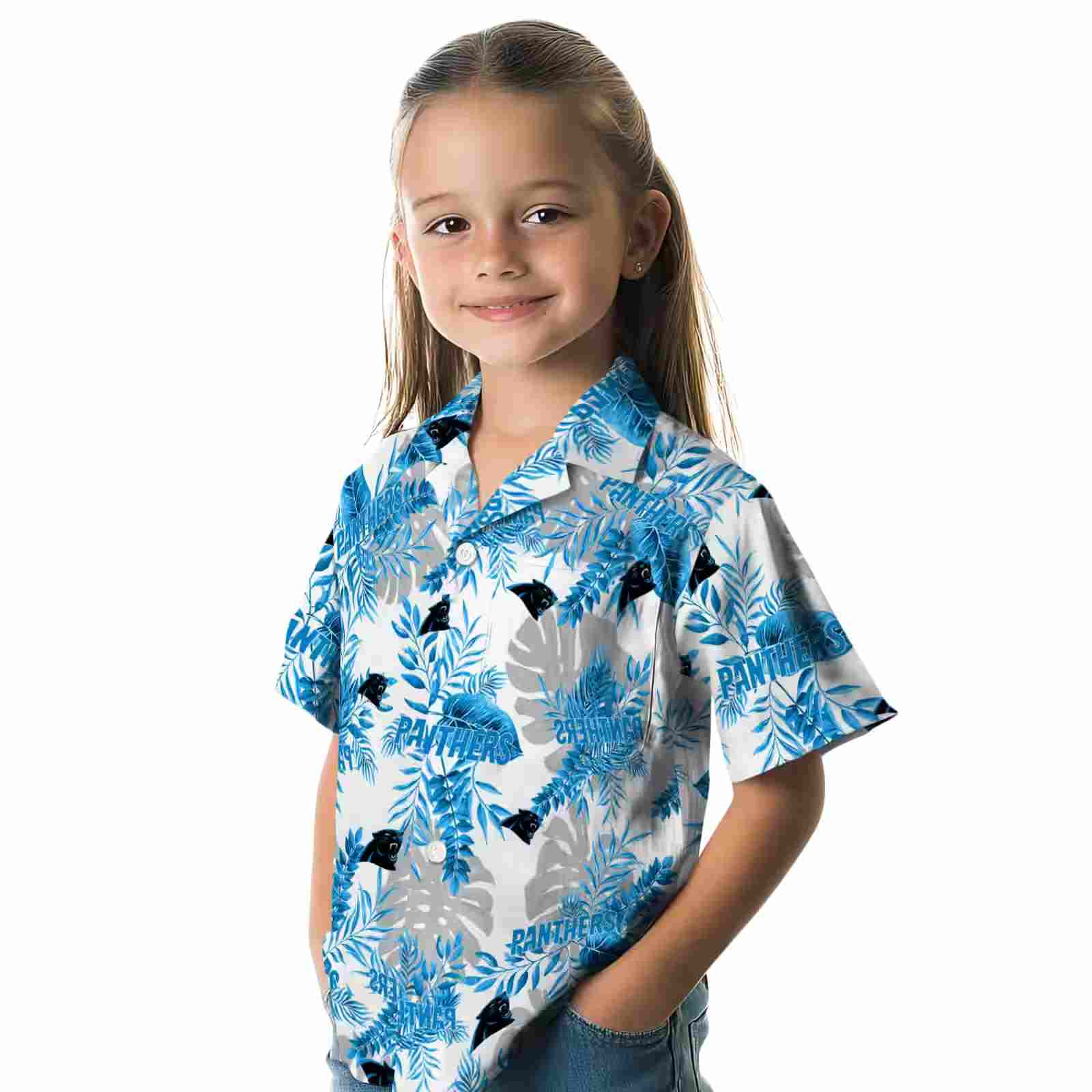 carolina panthers tropical leaves blue white hawaiian shirt premium grade