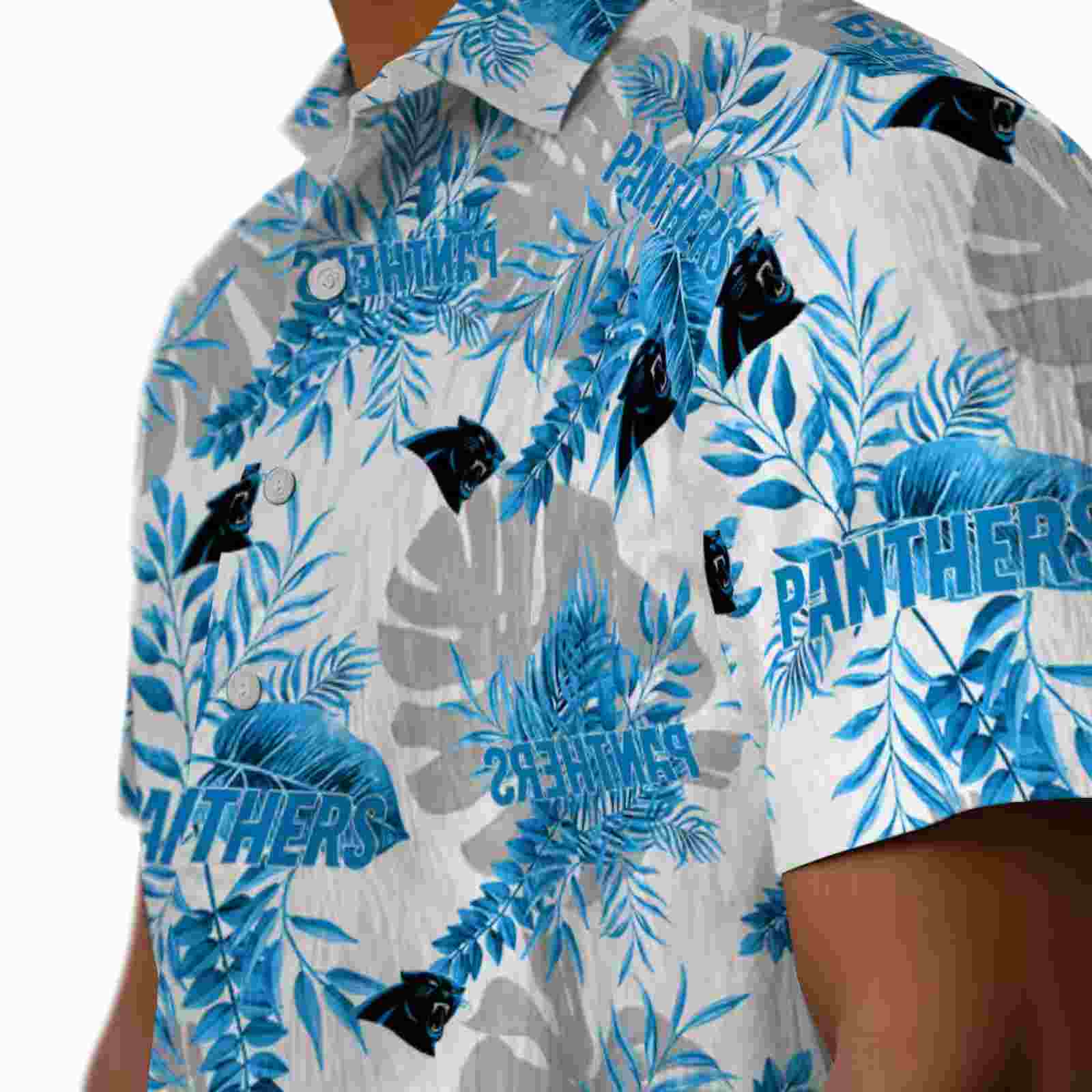 carolina panthers tropical leaves blue white hawaiian shirt trendy