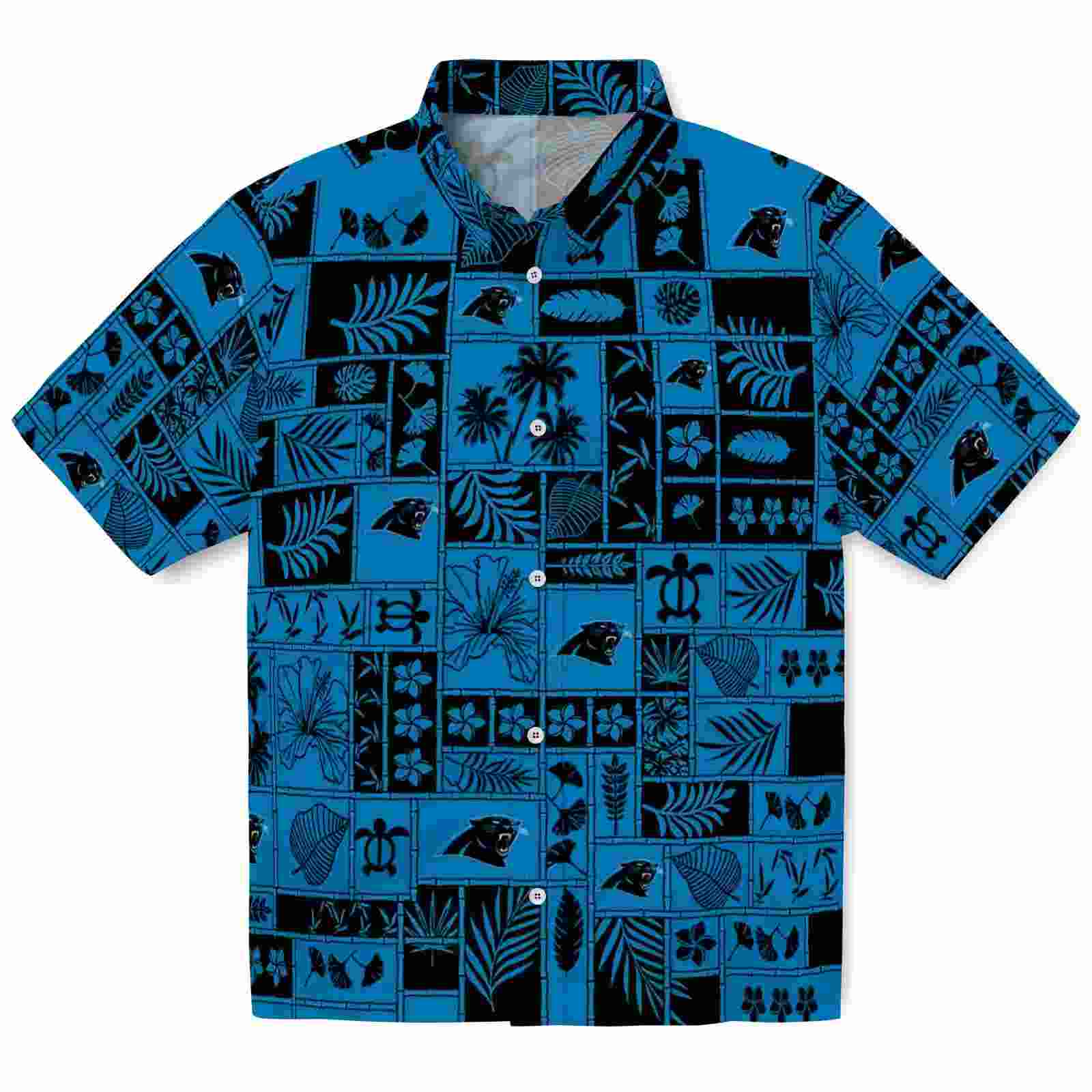 Carolina Panthers Tropical Patchwork Blue Black Hawaiian Shirt