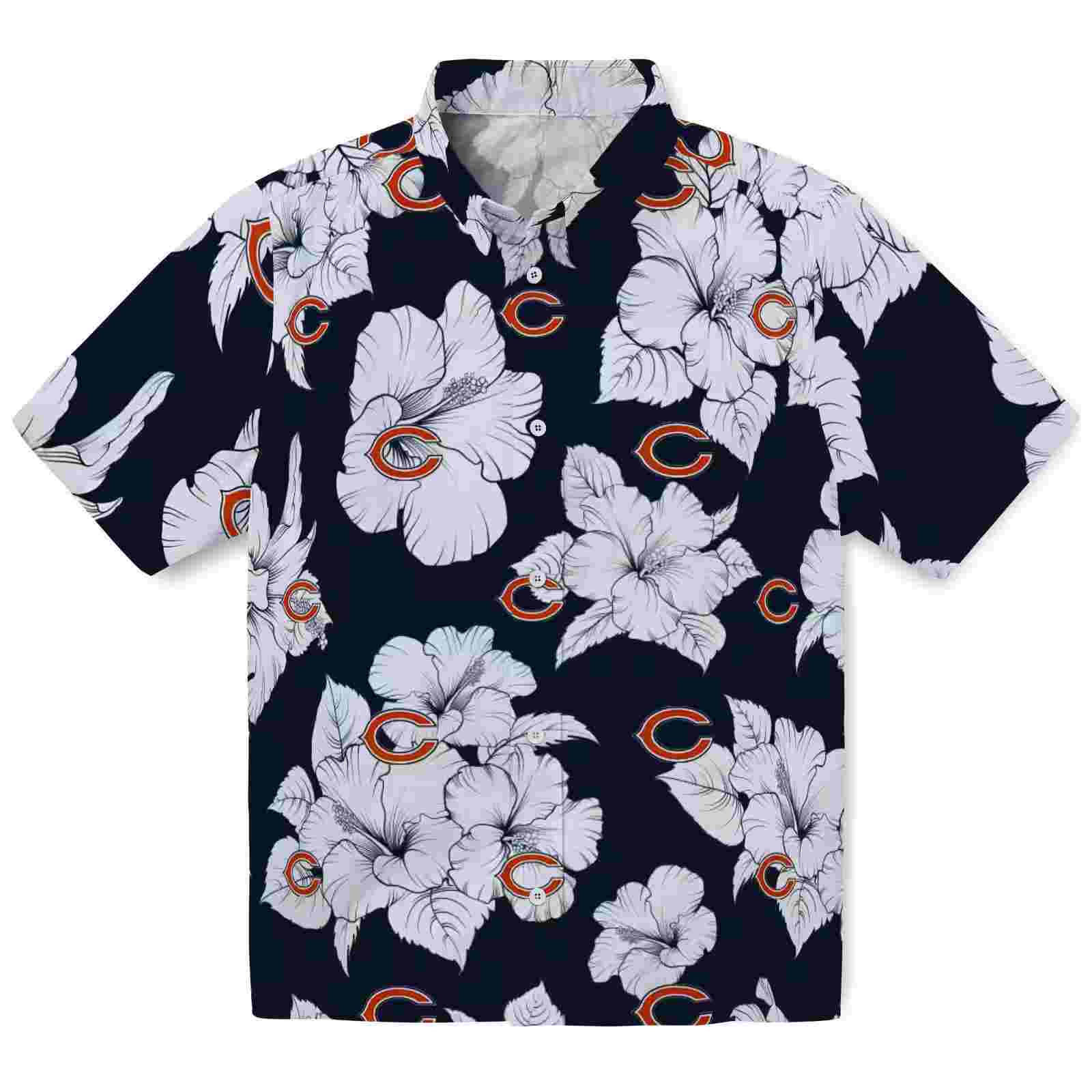 Chicago Bears Hibiscus Blooms Blue White Hawaiian Shirt