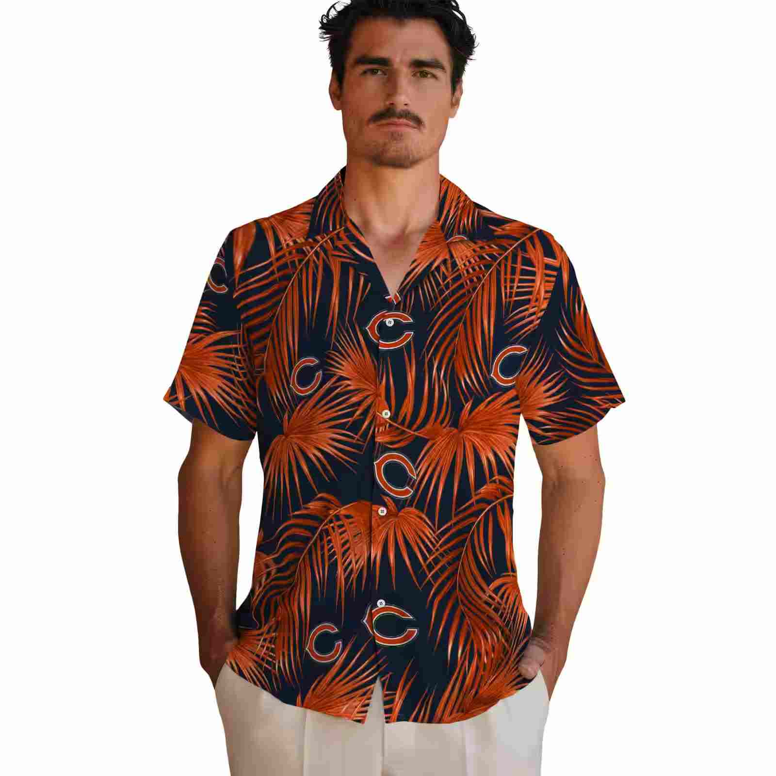 chicago bears leafy palms blue hawaiian shirt fashion forward