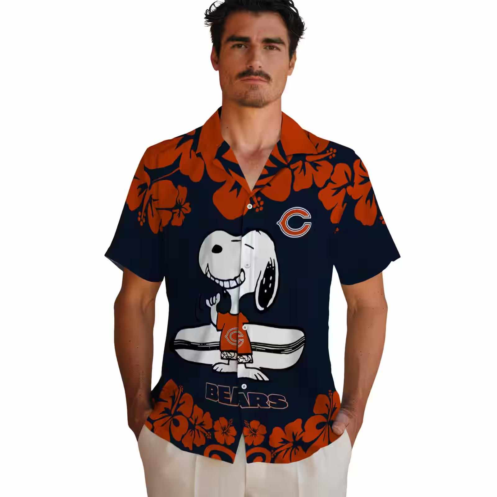 chicago bears snoopy surf blue white hawaiian shirt fashion forward