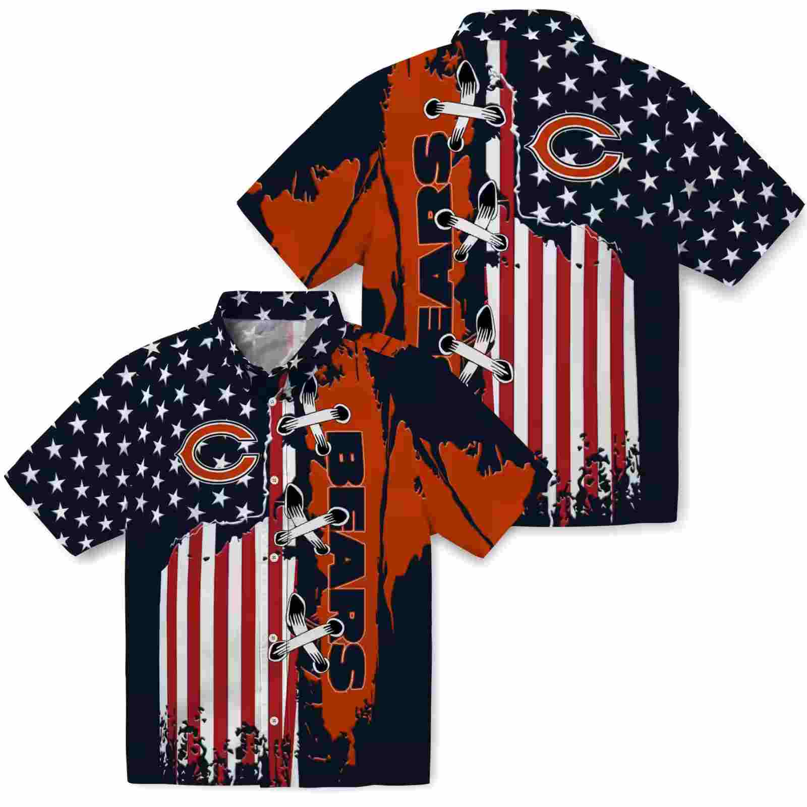 chicago bears stitched flag blue hawaiian shirt high quality