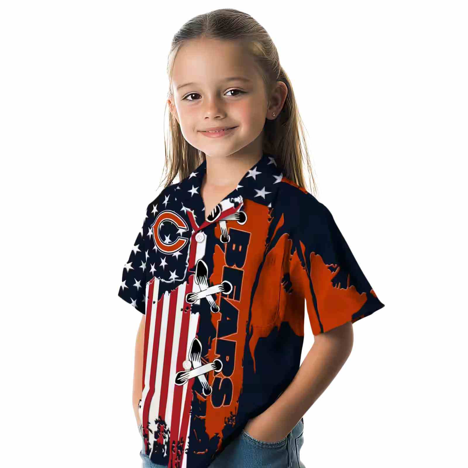 chicago bears stitched flag blue hawaiian shirt premium grade