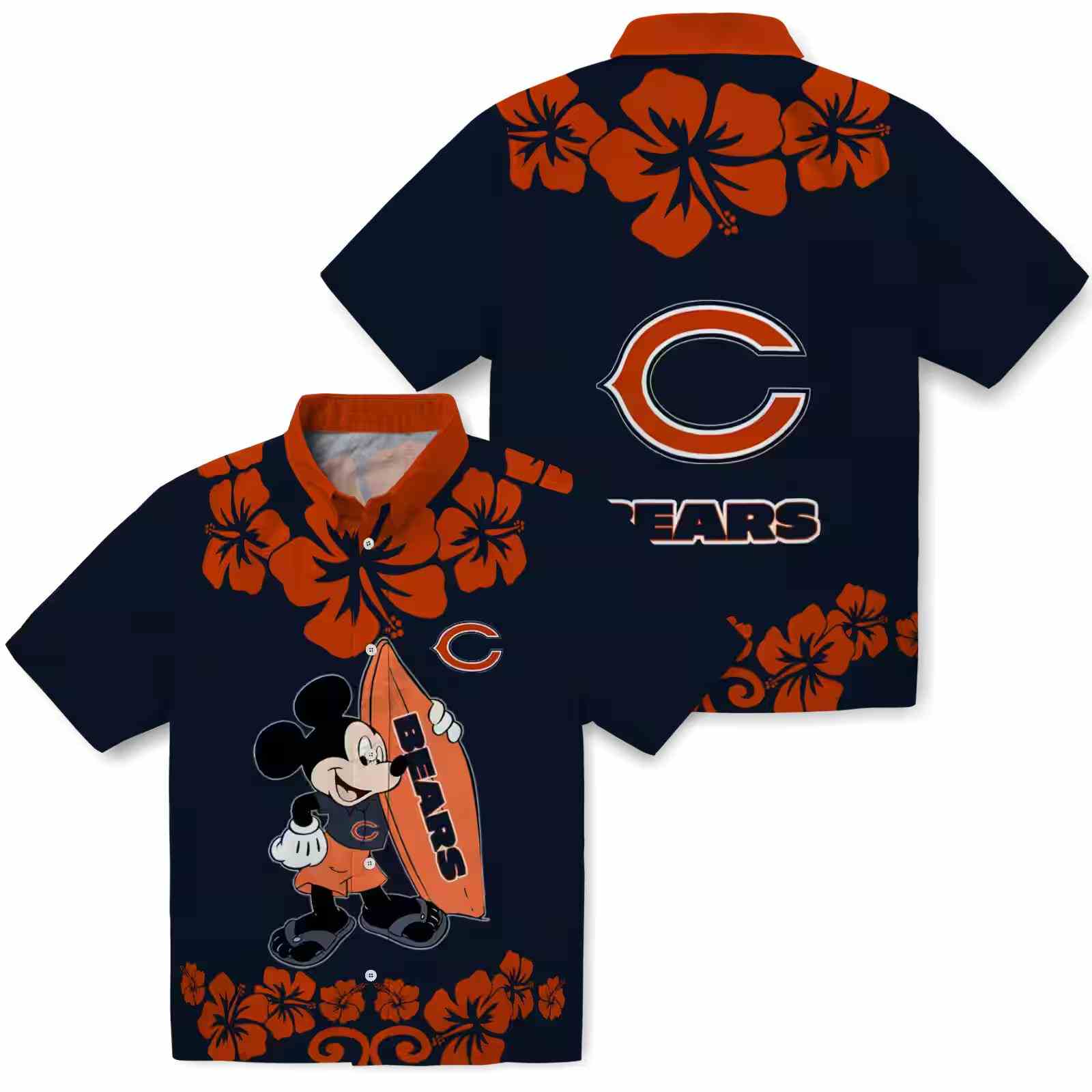 chicago bears surfing mickey blue hawaiian shirt high quality