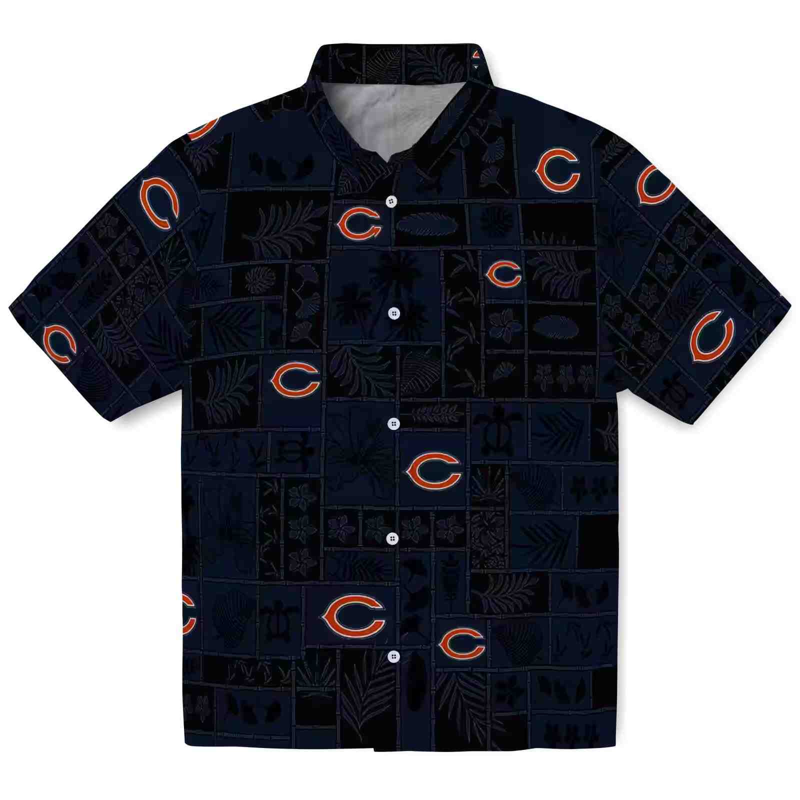 Chicago Bears Tropical Patchwork Blue Black Hawaiian Shirt