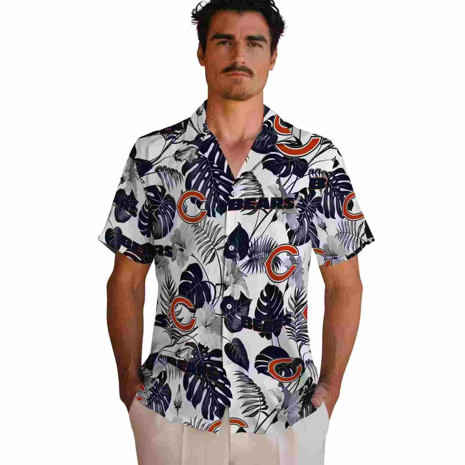 chicago bears tropical plants blue white hawaiian shirt fashion forward