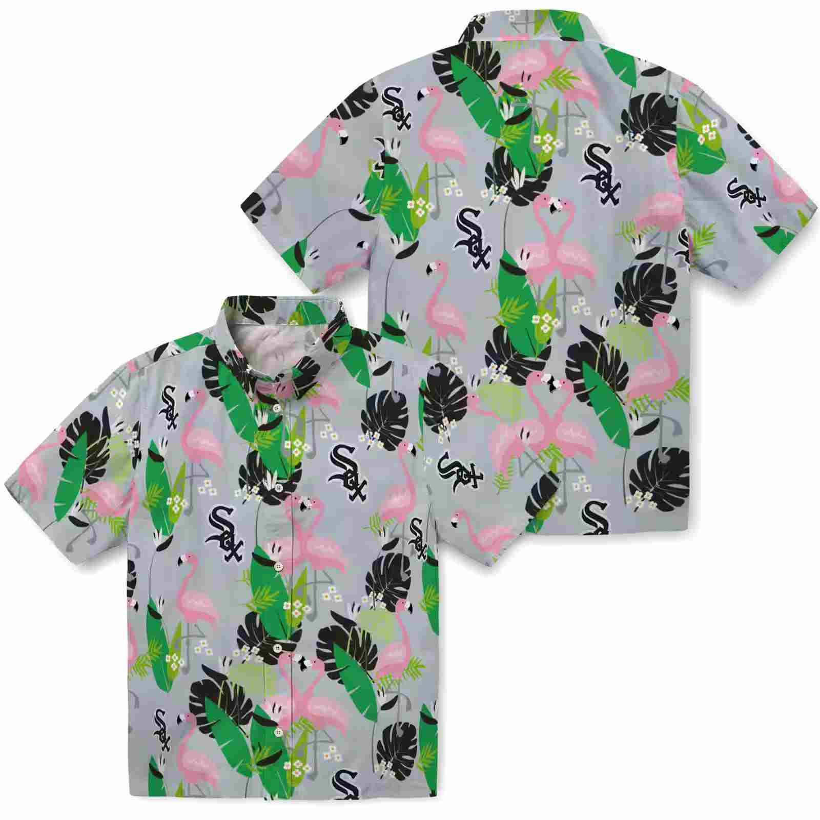 chicago white sox flamingo foliage black green hawaiian shirt high quality