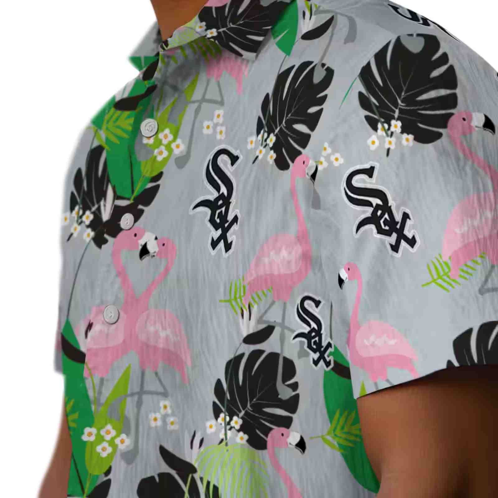 chicago white sox flamingo foliage black green hawaiian shirt trendy