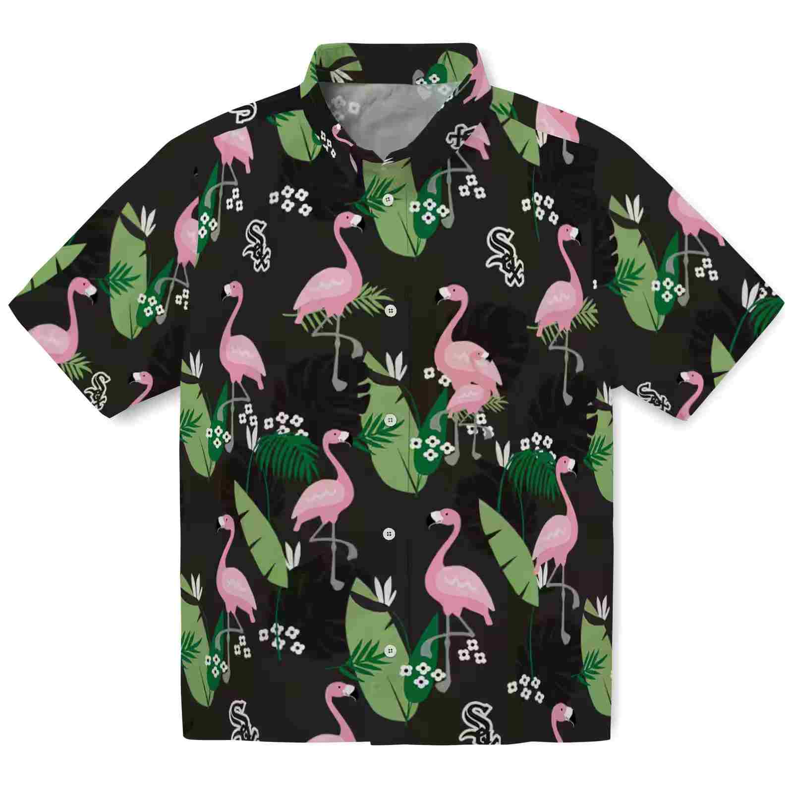 Chicago White Sox Flamingo Leaf Motif Black Hawaiian Shirt