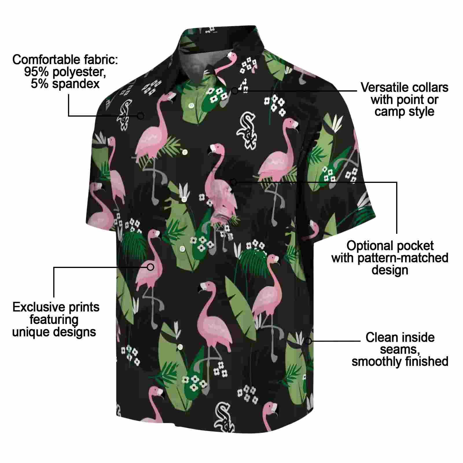 chicago white sox flamingo leaf motif black hawaiian shirt new arrival