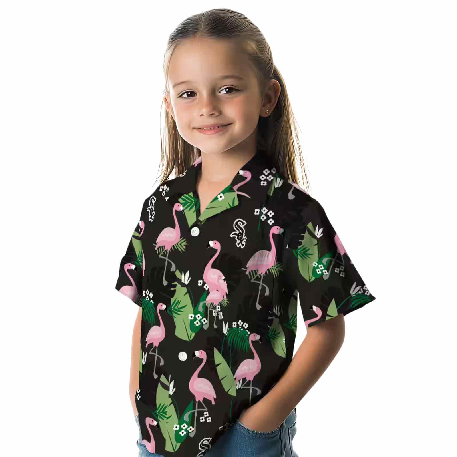 chicago white sox flamingo leaf motif black hawaiian shirt premium grade