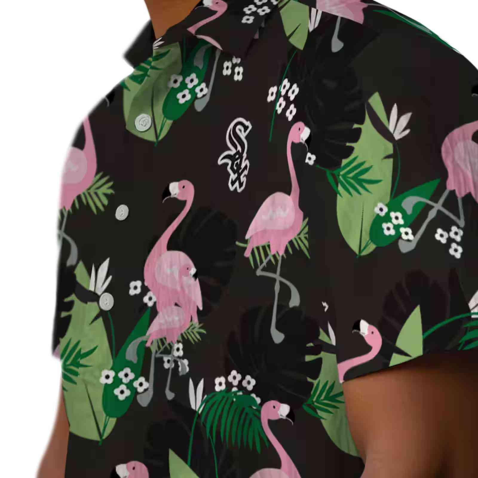 chicago white sox flamingo leaf motif black hawaiian shirt trendy