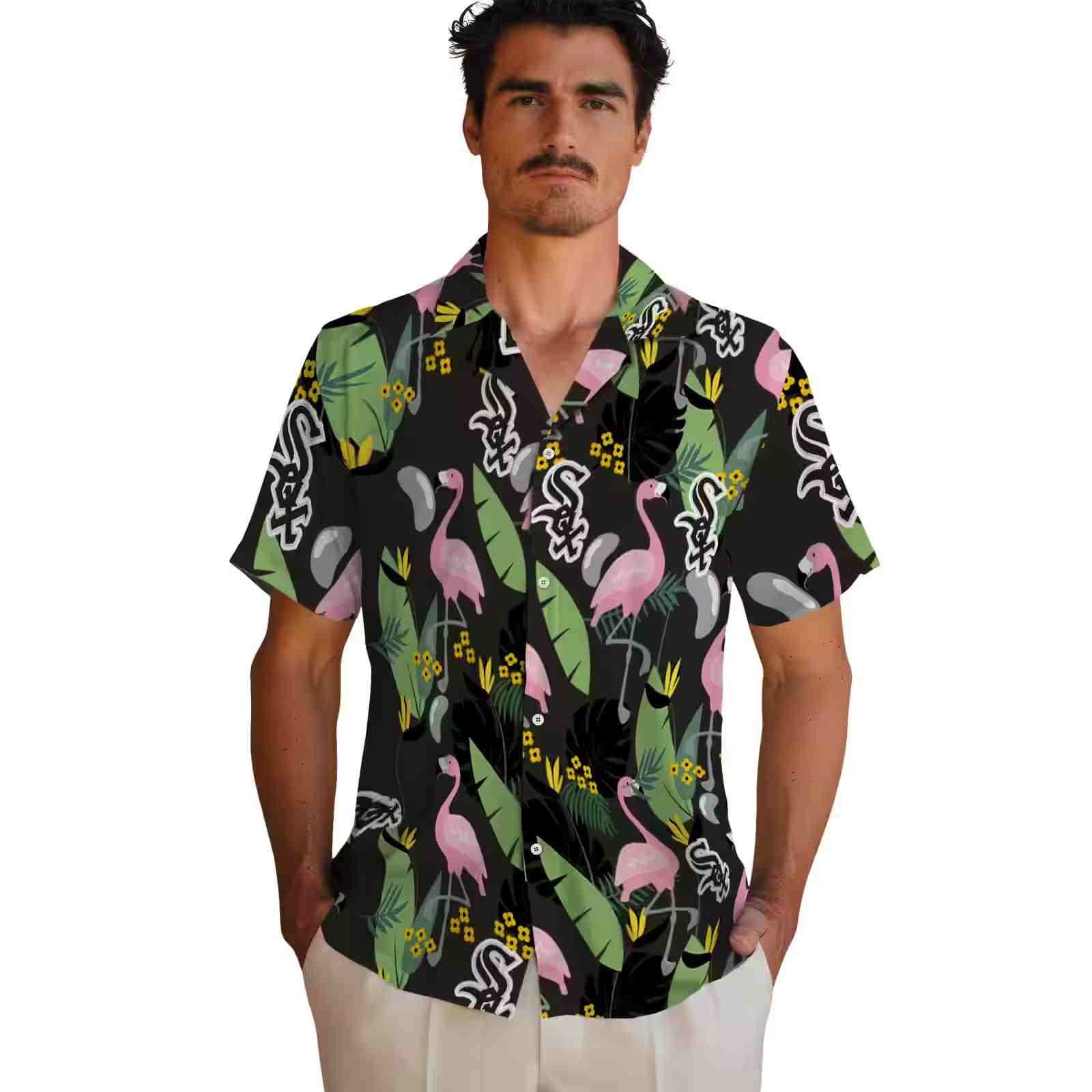 chicago white sox flamingo leaves black hawaiian shirt fashion forward