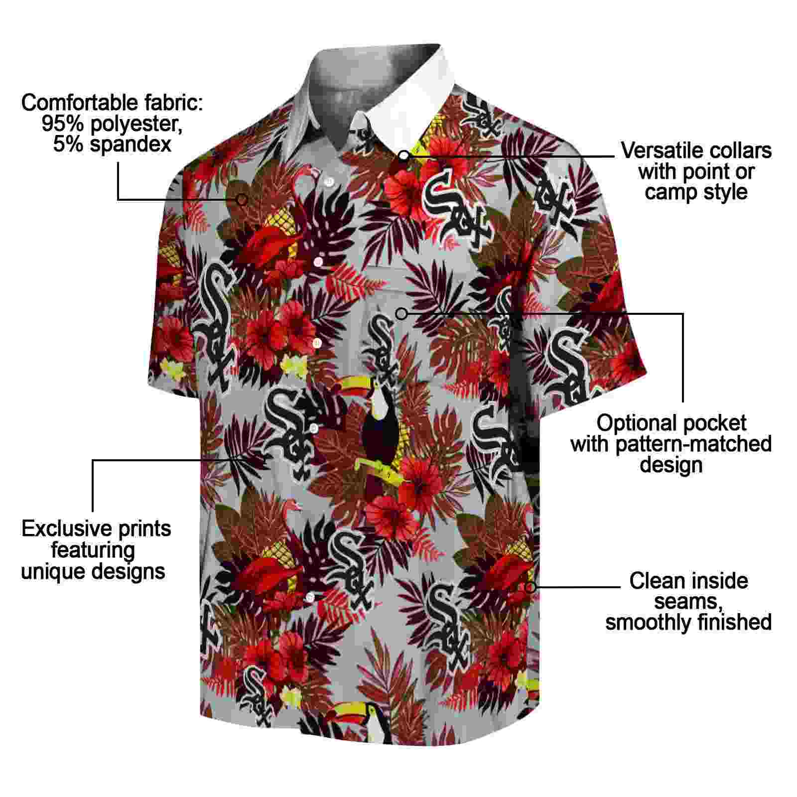 chicago white sox floral toucan black red hawaiian shirt new arrival