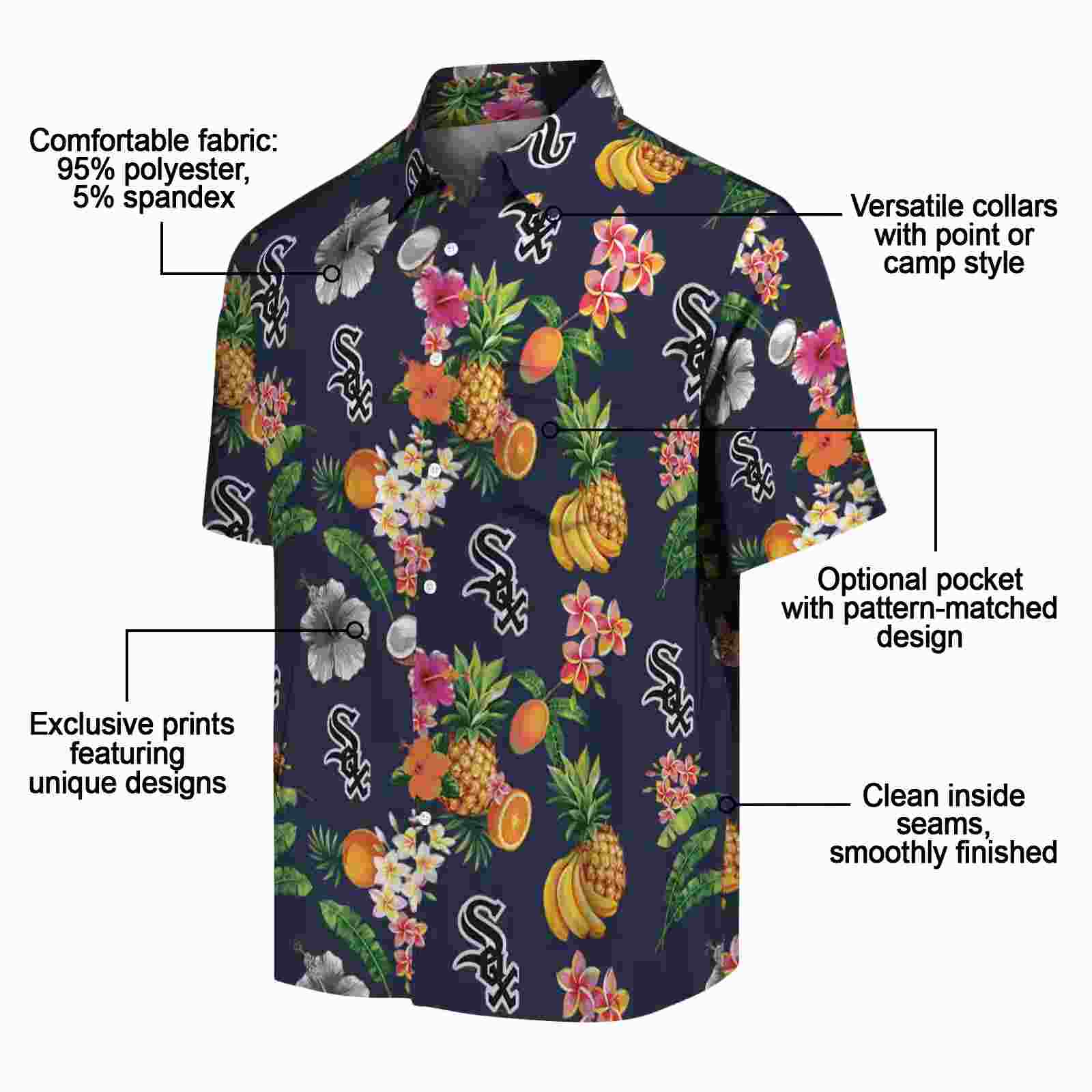 chicago white sox hibiscus and fruit navy blue hawaiian shirt new arrival