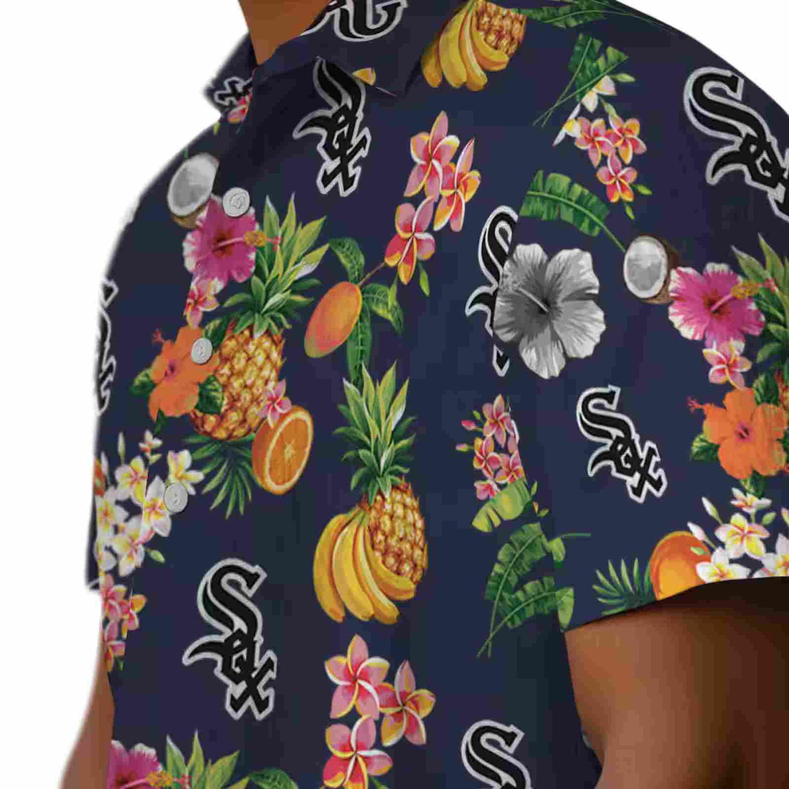 chicago white sox hibiscus and fruit navy blue hawaiian shirt trendy