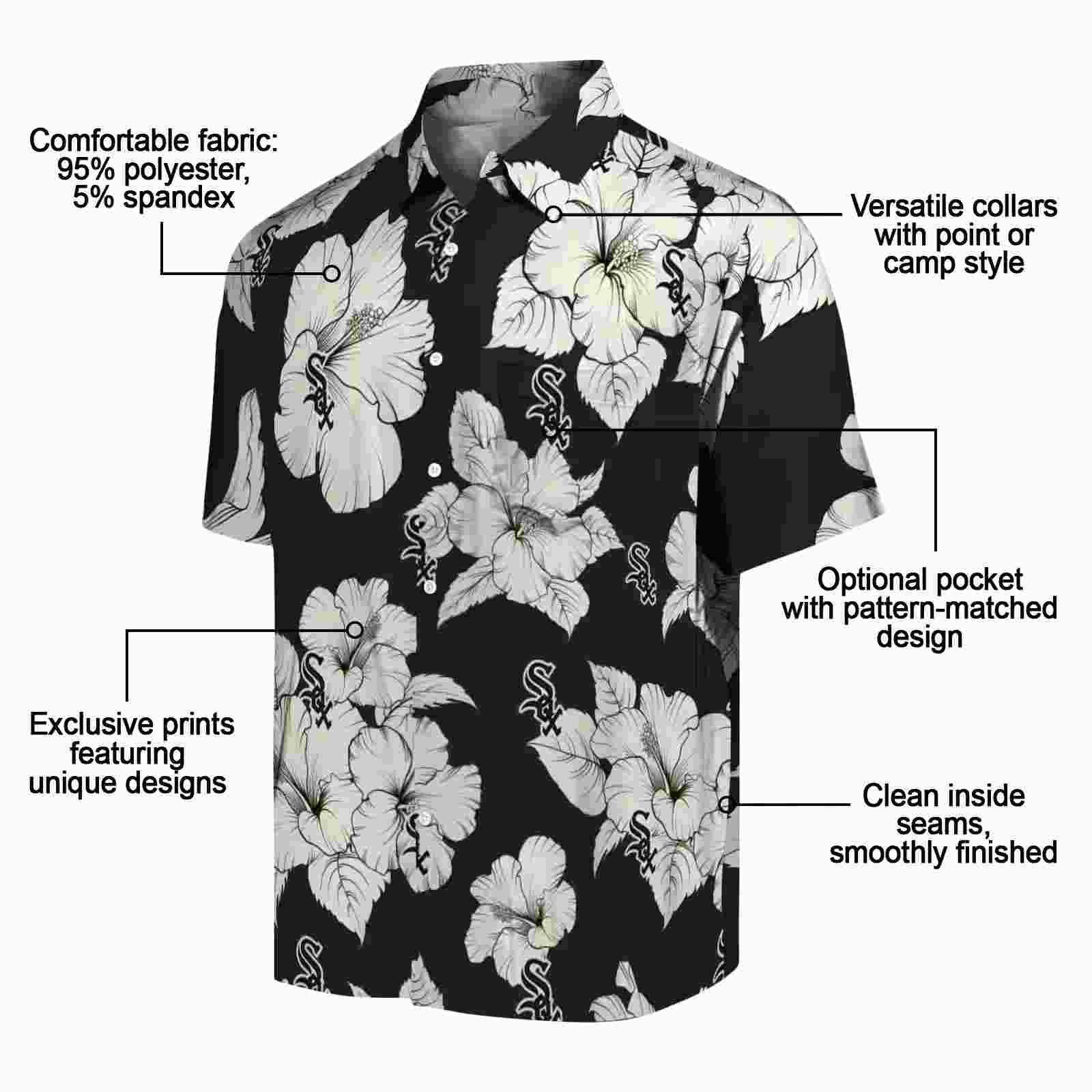 chicago white sox hibiscus blooms black white hawaiian shirt new arrival