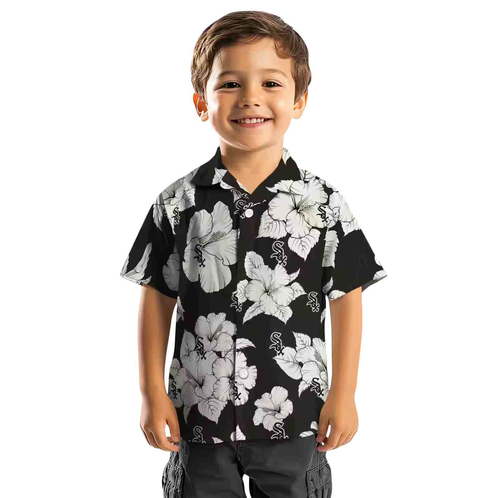 chicago white sox hibiscus blooms black white hawaiian shirt top rated