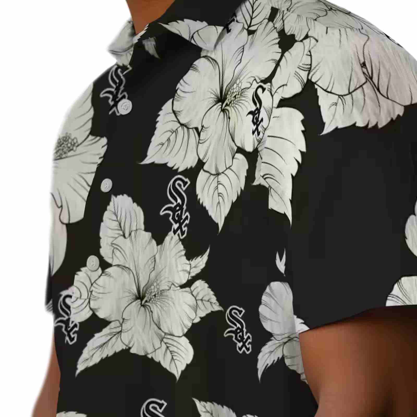 chicago white sox hibiscus blooms black white hawaiian shirt trendy