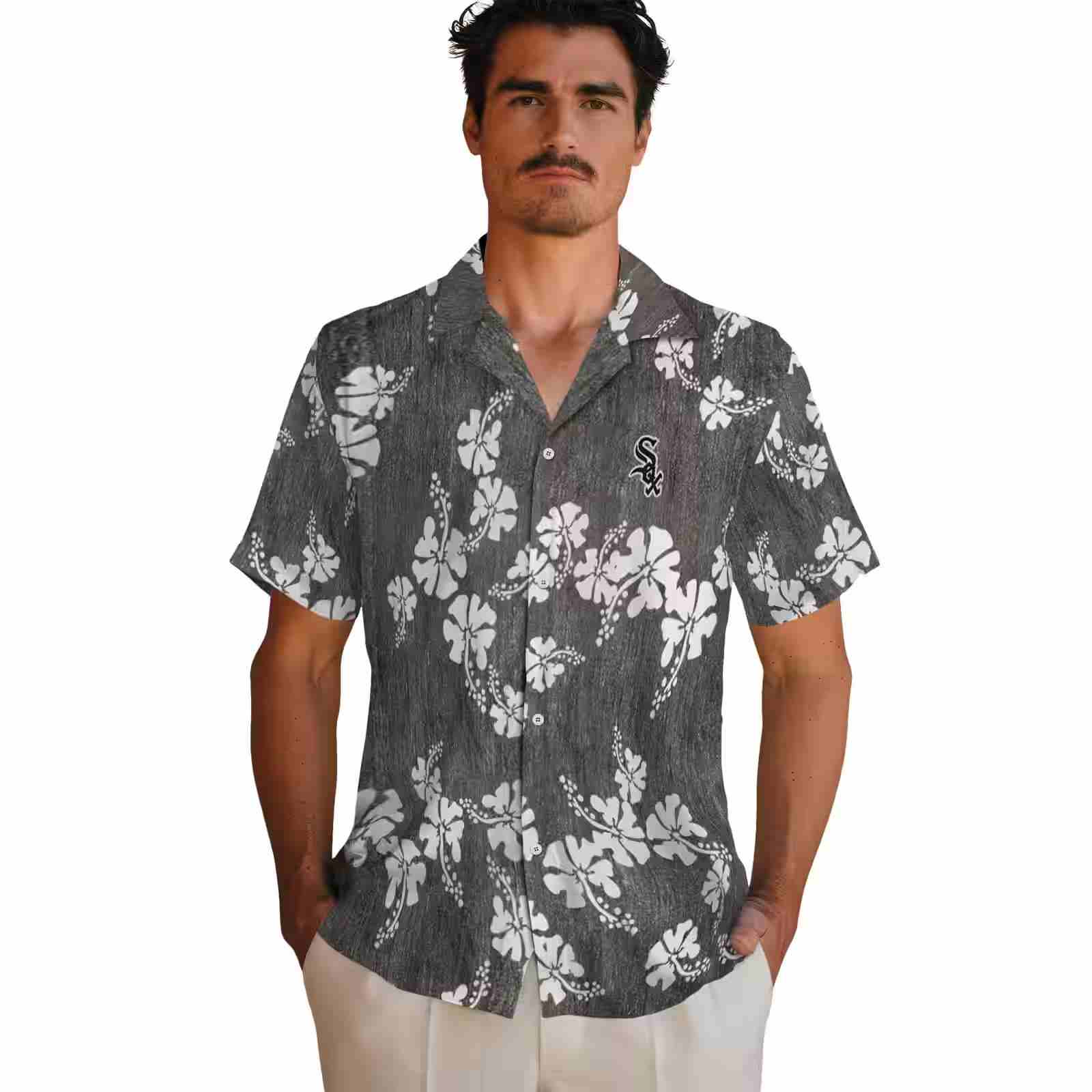 chicago white sox hibiscus clusters black hawaiian shirt fashion forward