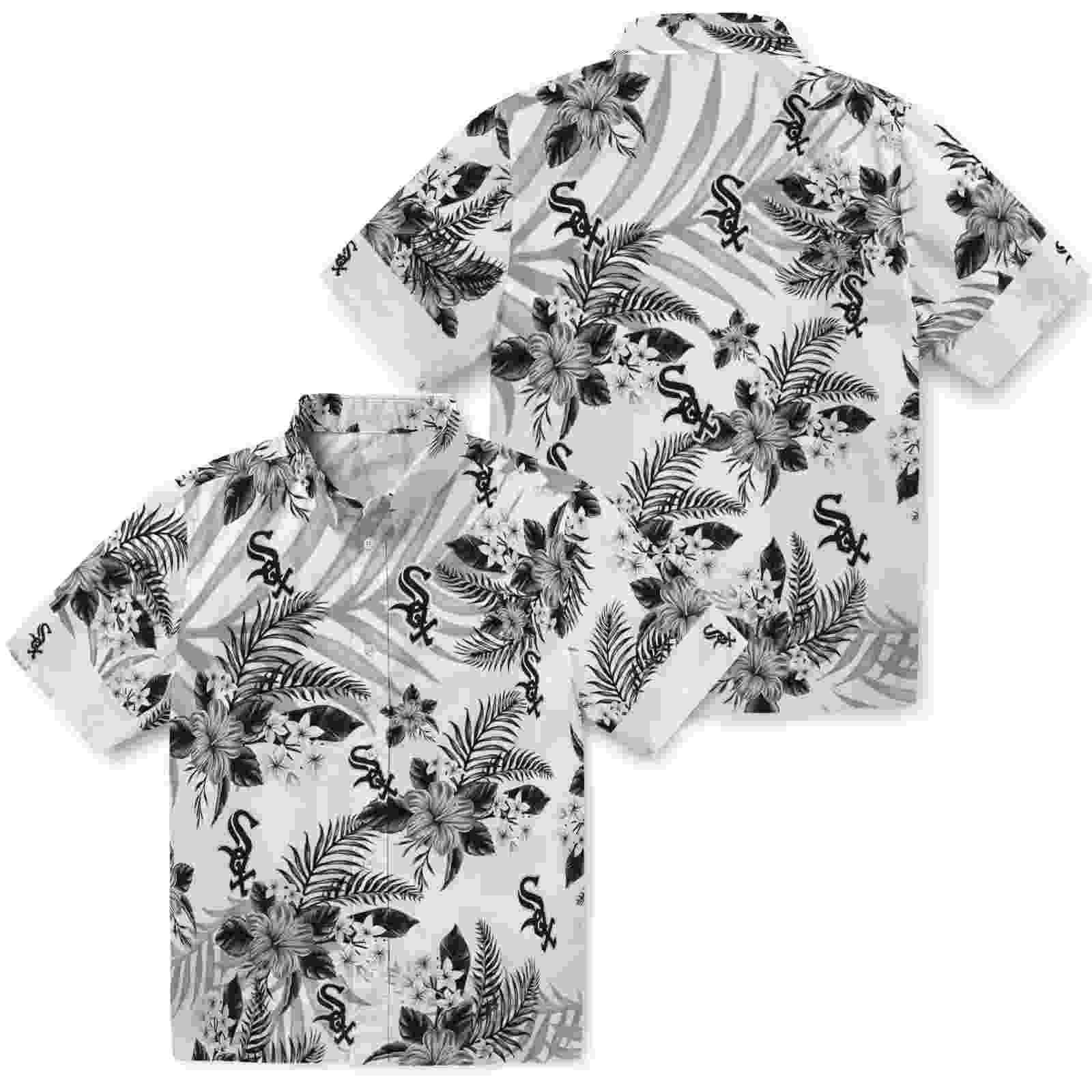 chicago white sox hibiscus palm leaves black white hawaiian shirt high quality