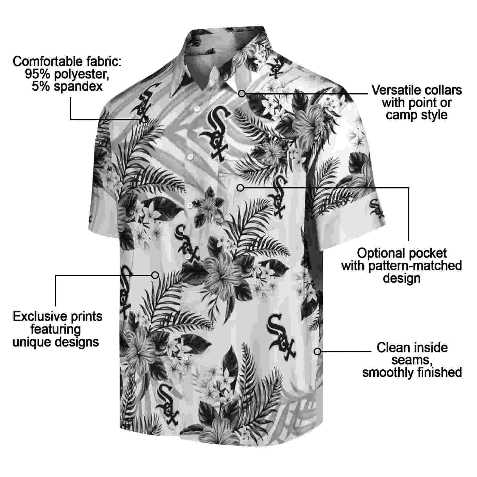 chicago white sox hibiscus palm leaves black white hawaiian shirt new arrival