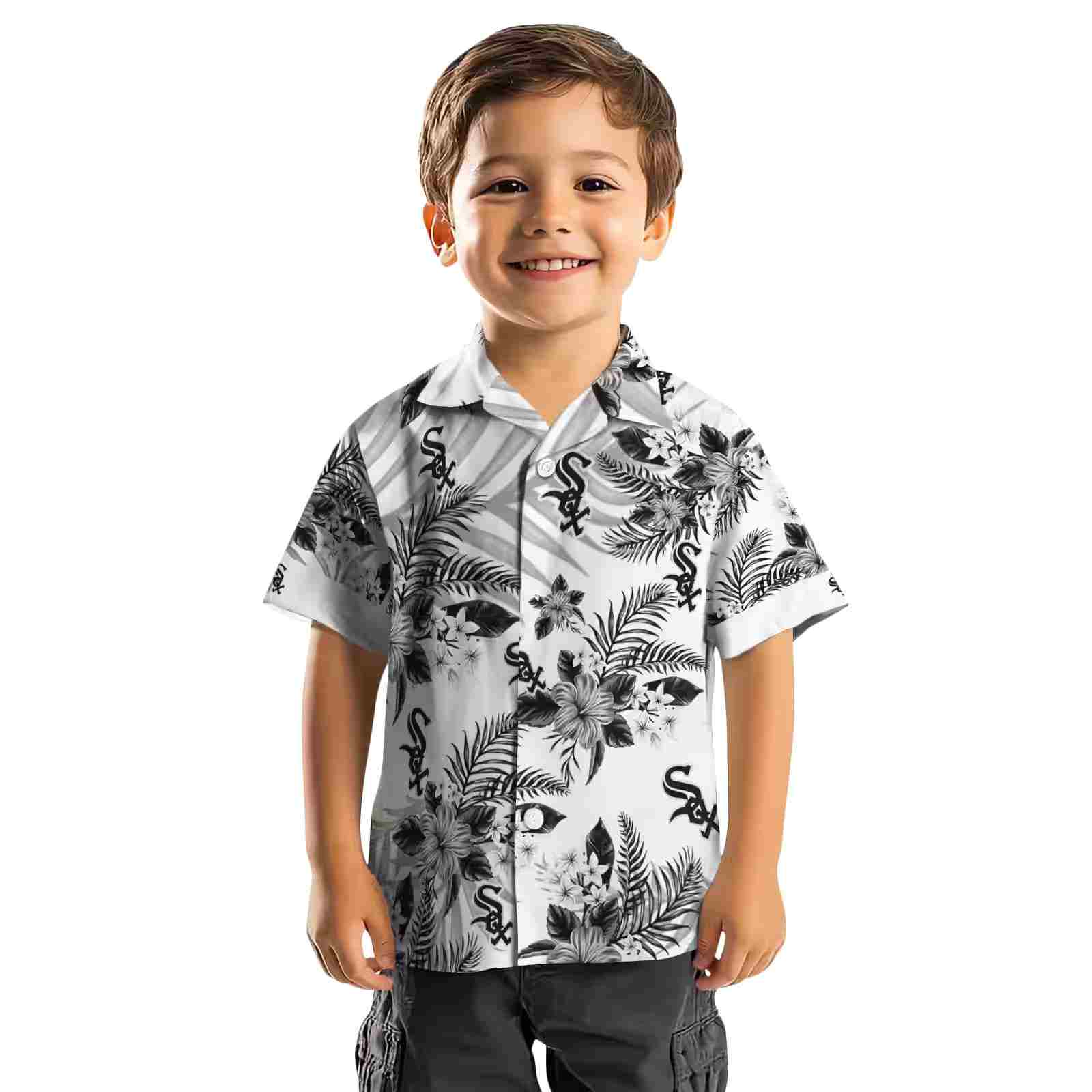 chicago white sox hibiscus palm leaves black white hawaiian shirt top rated