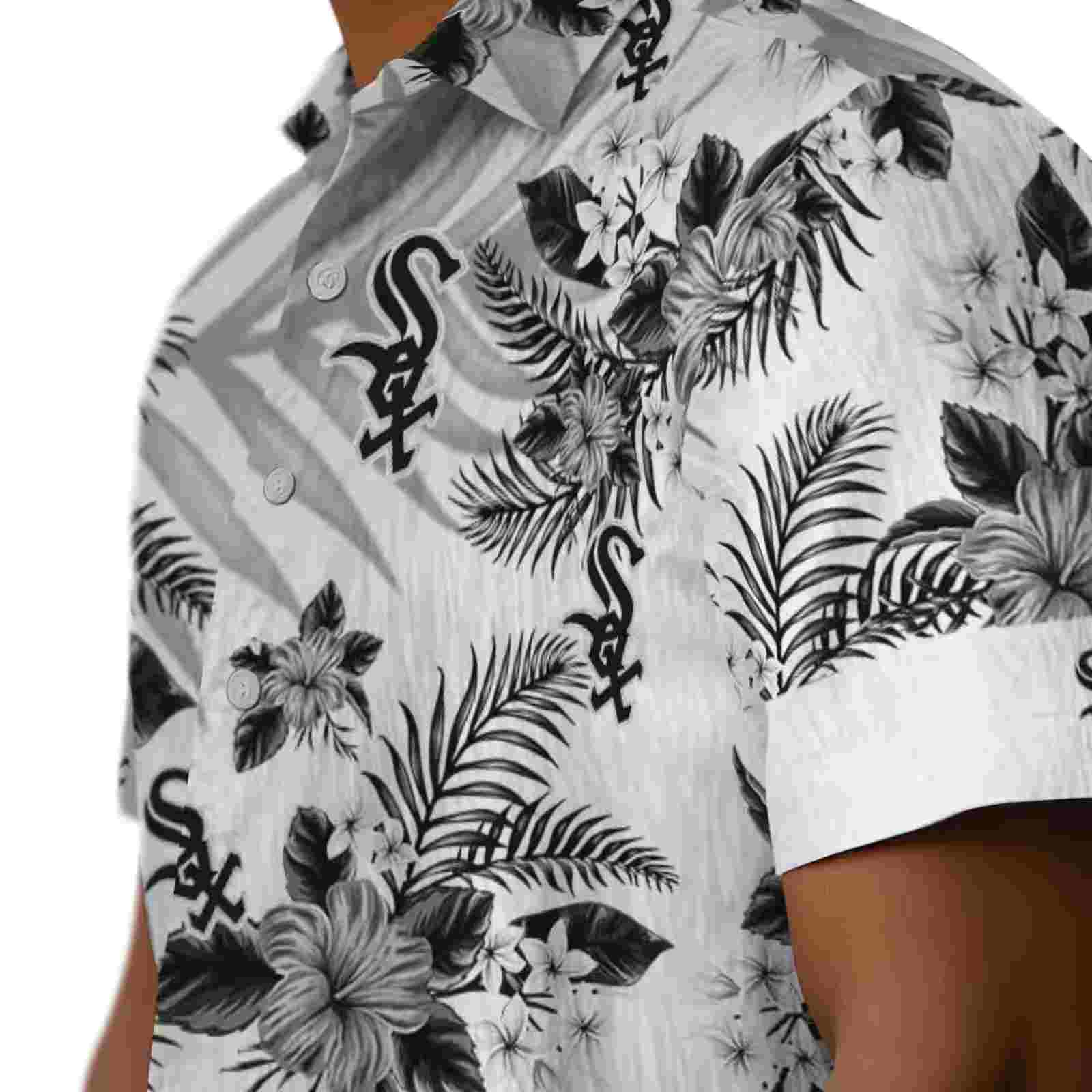 chicago white sox hibiscus palm leaves black white hawaiian shirt trendy