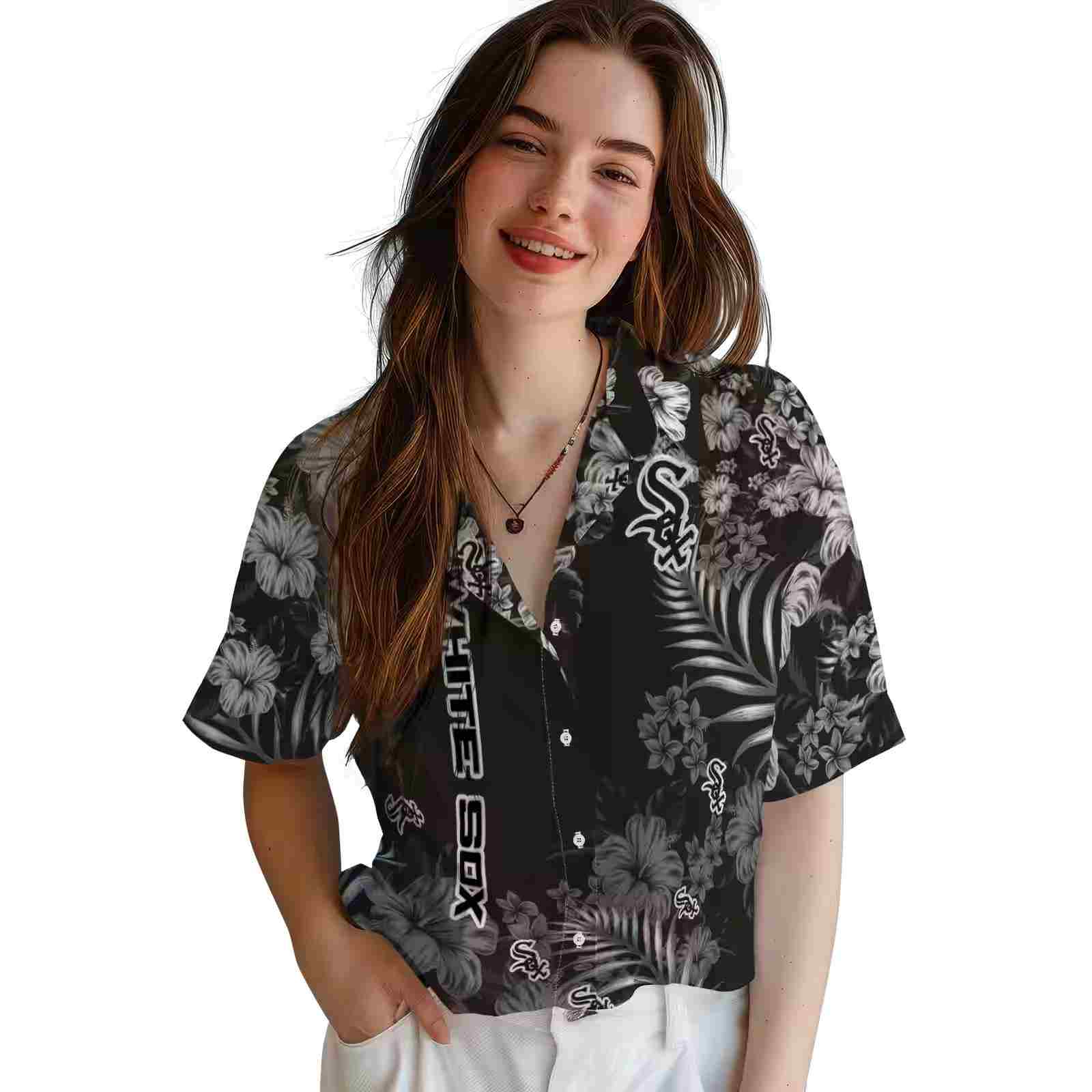 chicago white sox hibiscus print black hawaiian shirt latest model