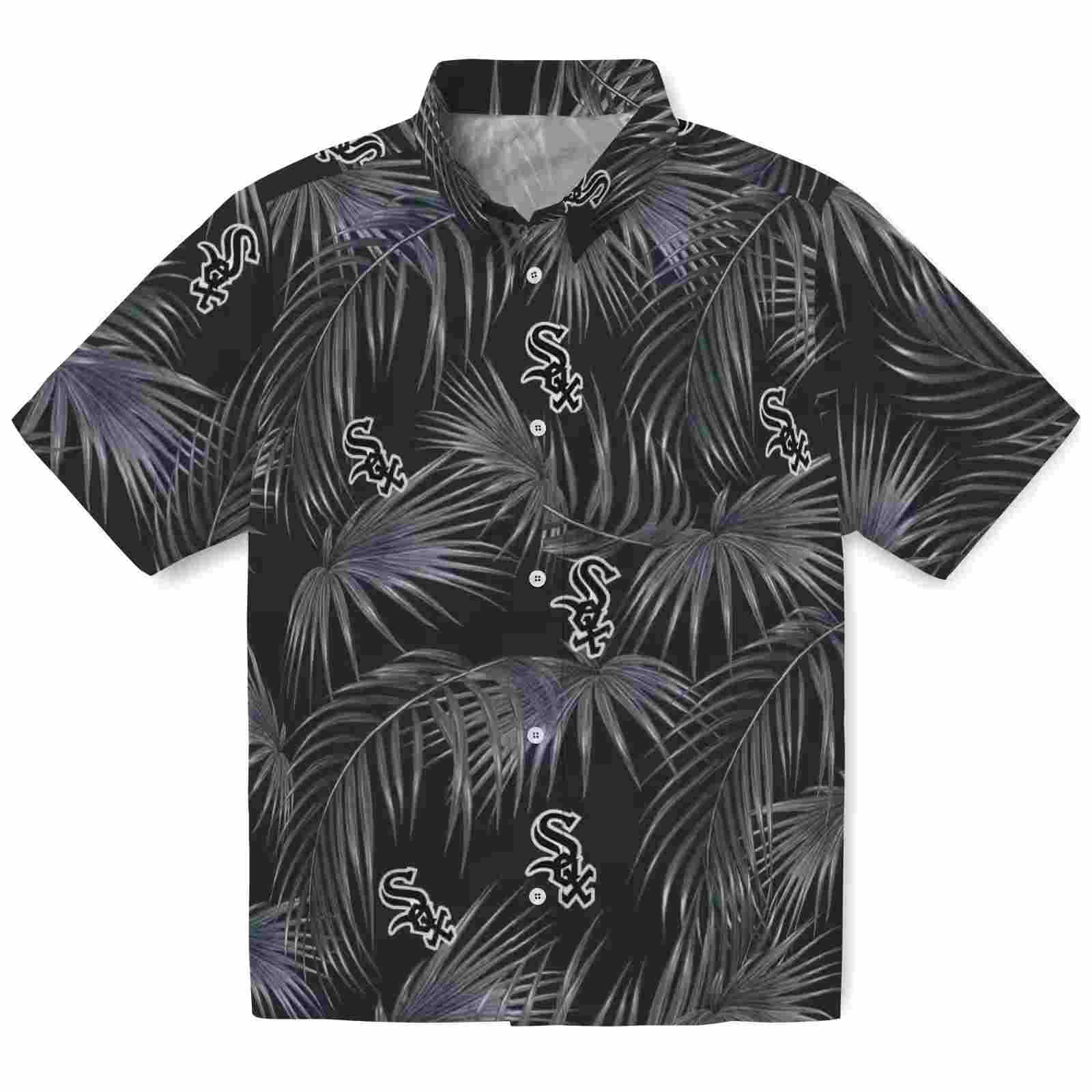 Chicago White Sox Leafy Palms Black Hawaiian Shirt