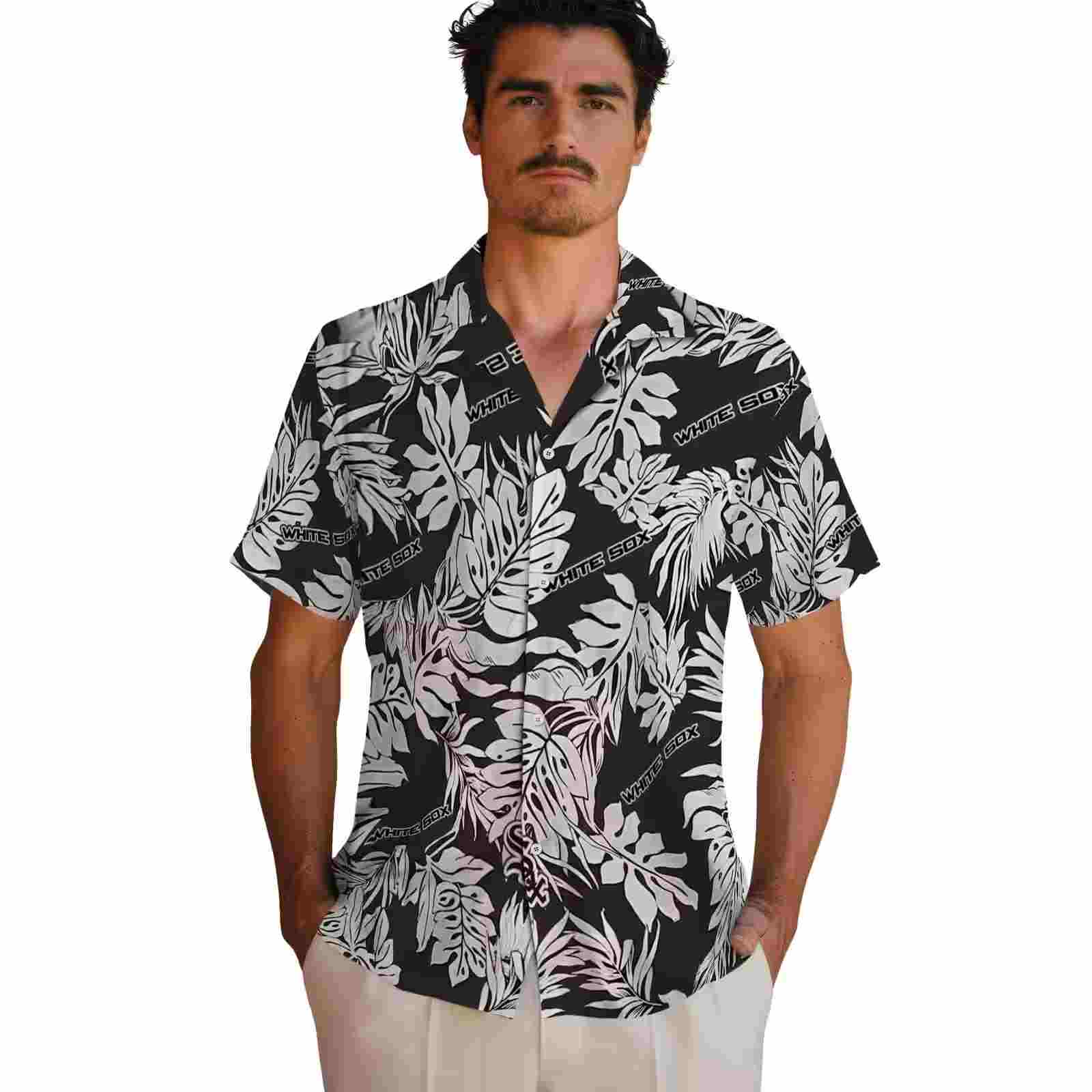 chicago white sox monstera leaf pattern black hawaiian shirt fashion forward