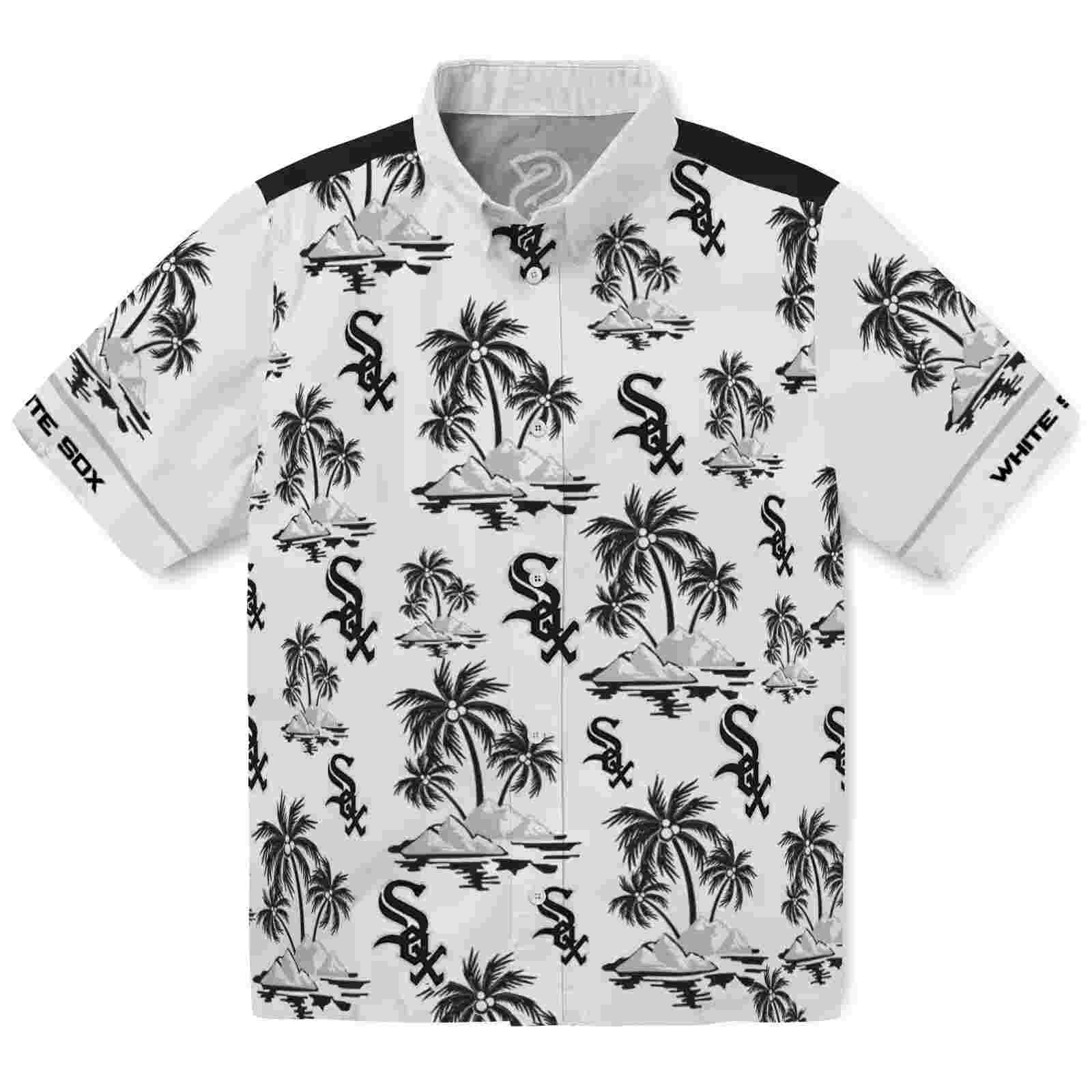 Chicago White Sox Palm Island Print Black White Hawaiian Shirt