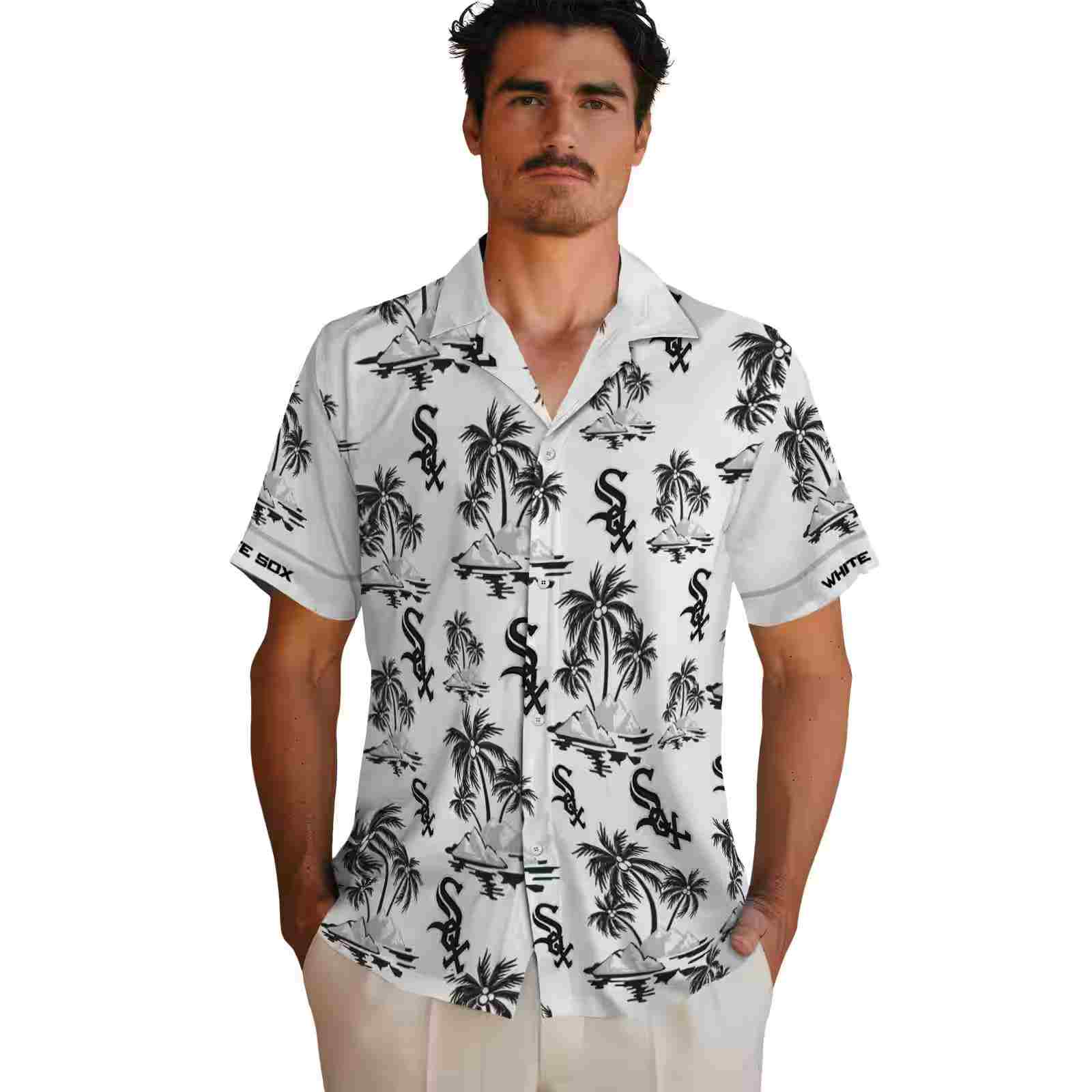 chicago white sox palm island print black white hawaiian shirt fashion forward