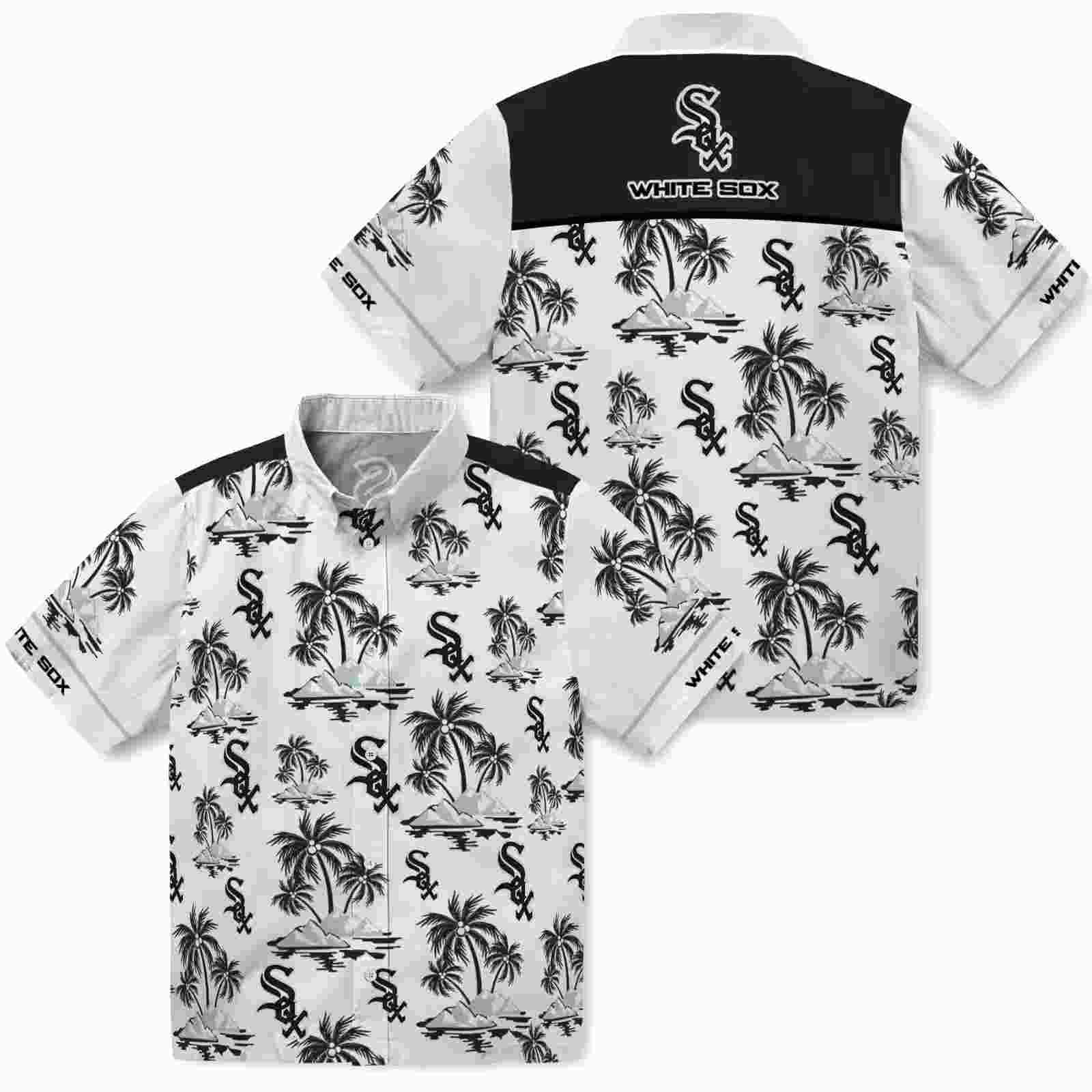 chicago white sox palm island print black white hawaiian shirt high quality