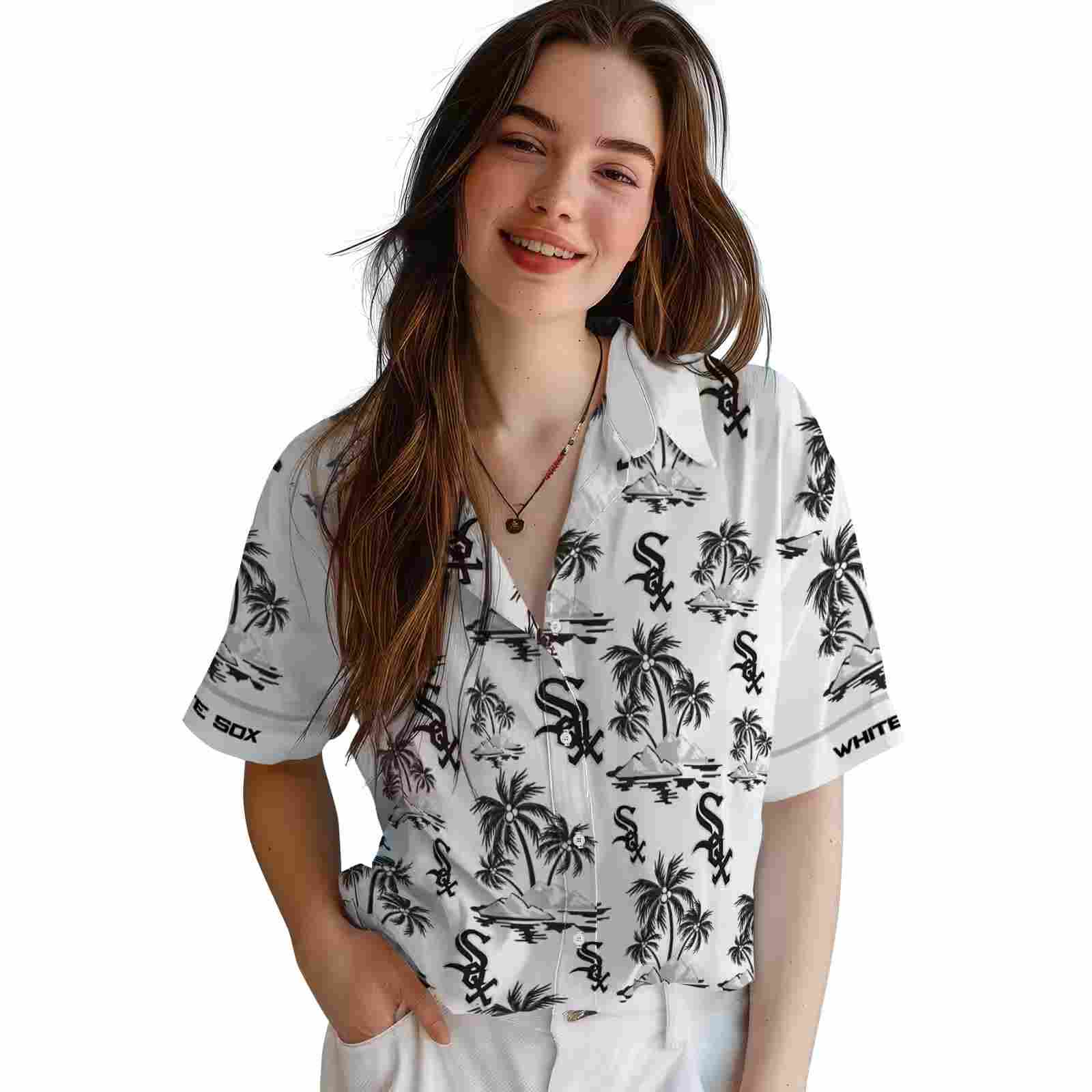 chicago white sox palm island print black white hawaiian shirt latest model