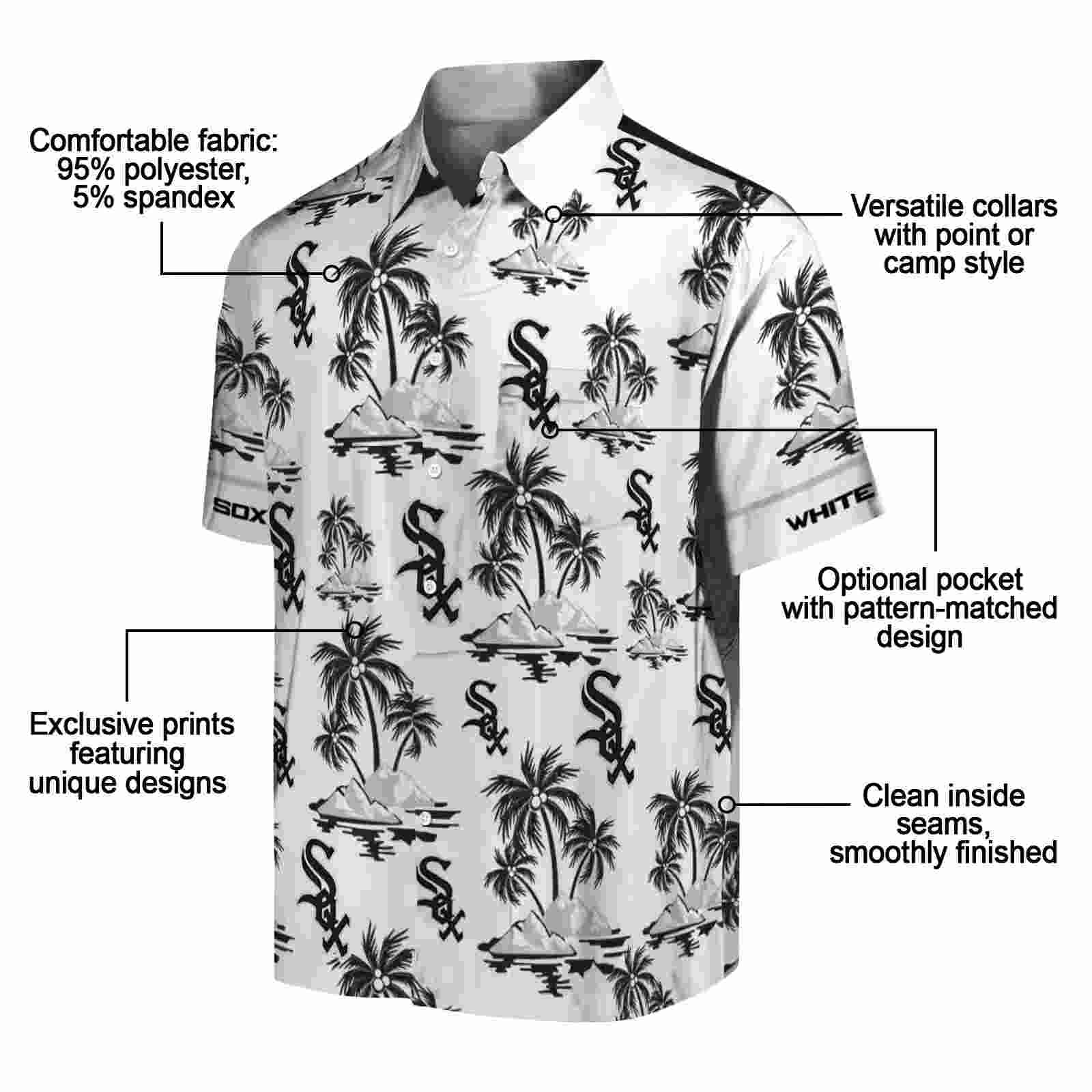 chicago white sox palm island print black white hawaiian shirt new arrival