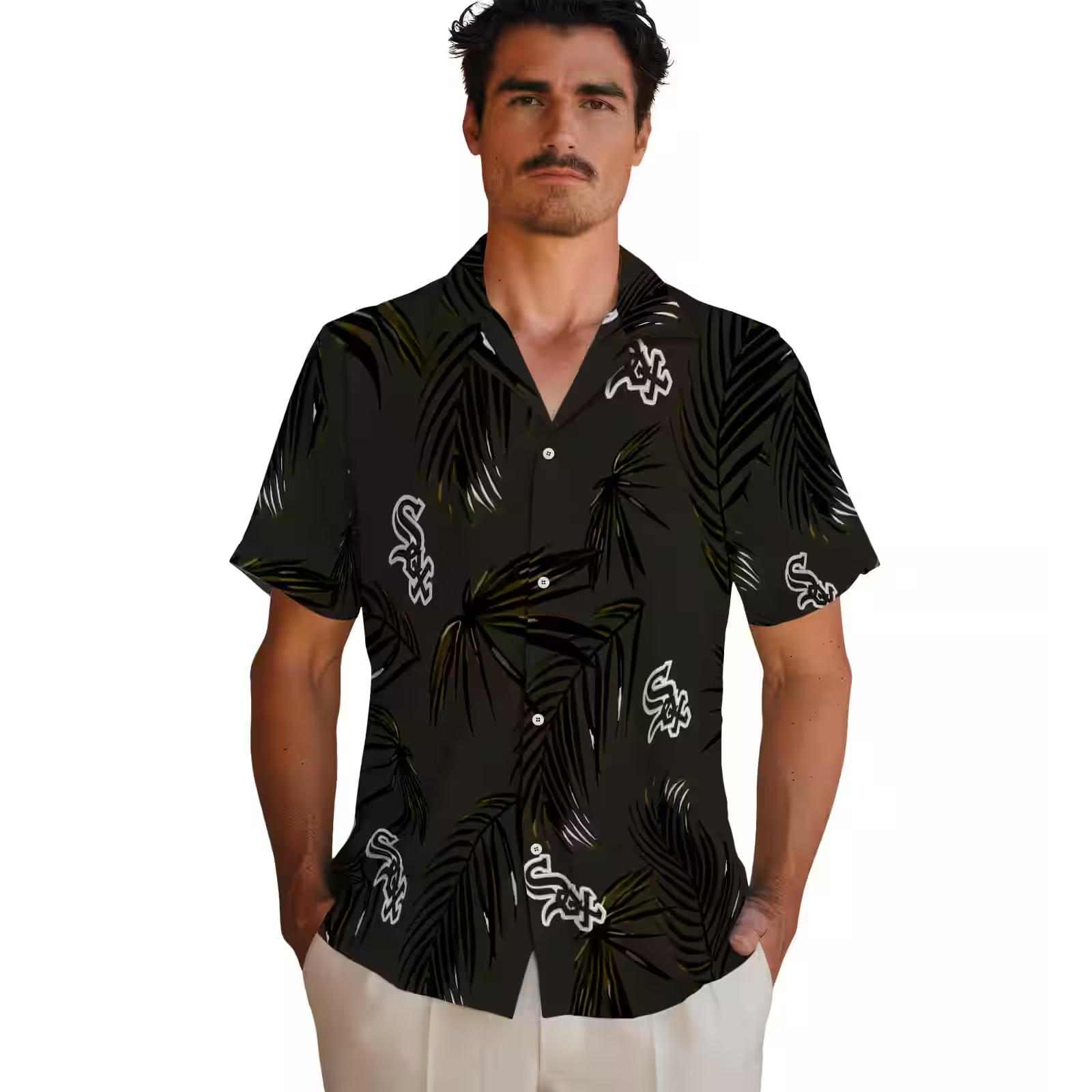 chicago white sox palm leaf black hawaiian shirt fashion forward