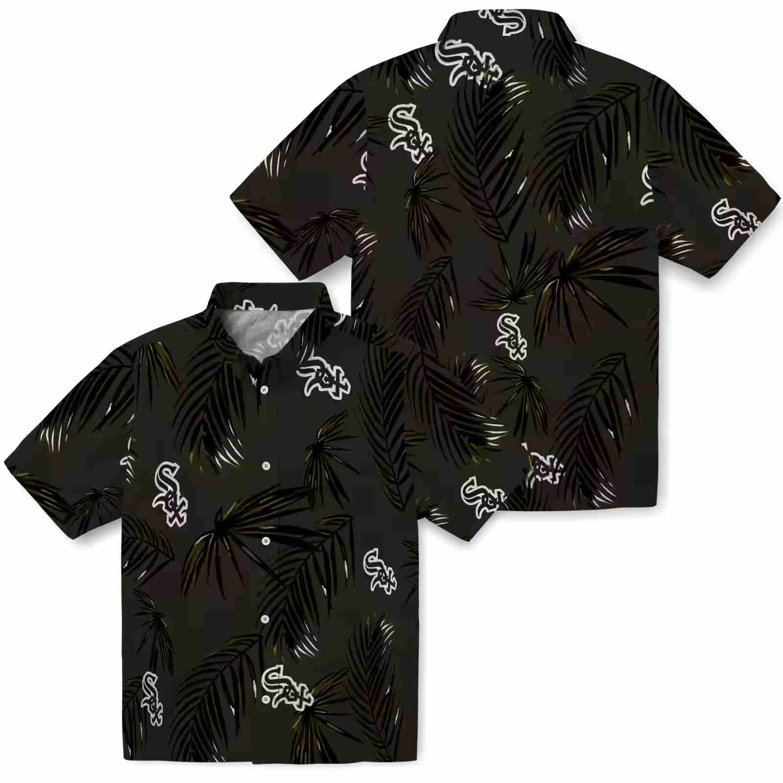 chicago white sox palm leaf black hawaiian shirt high quality