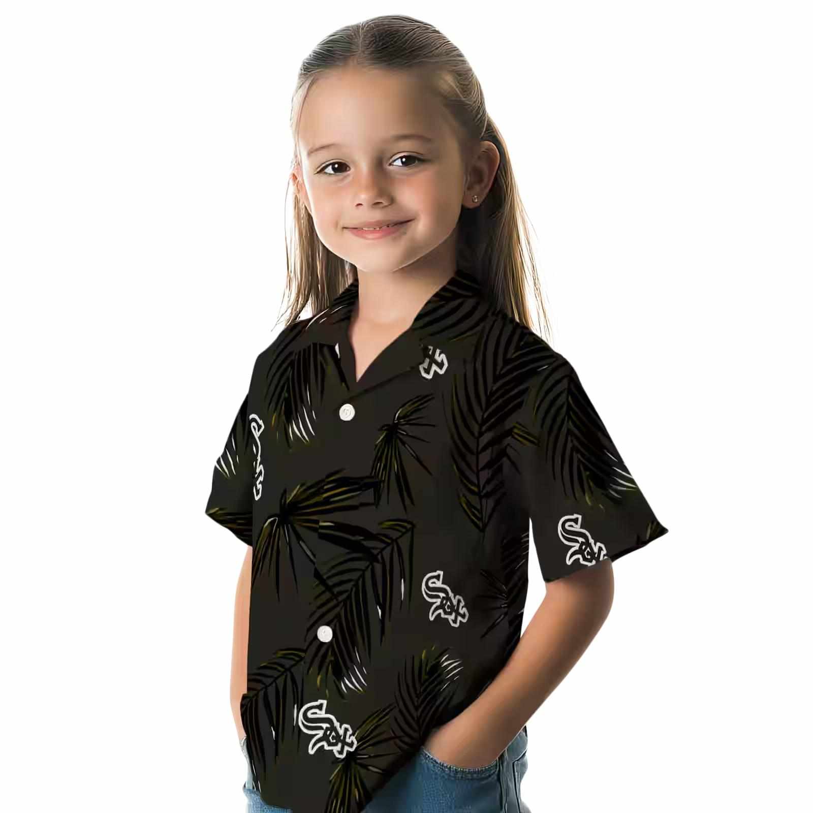 chicago white sox palm leaf black hawaiian shirt premium grade