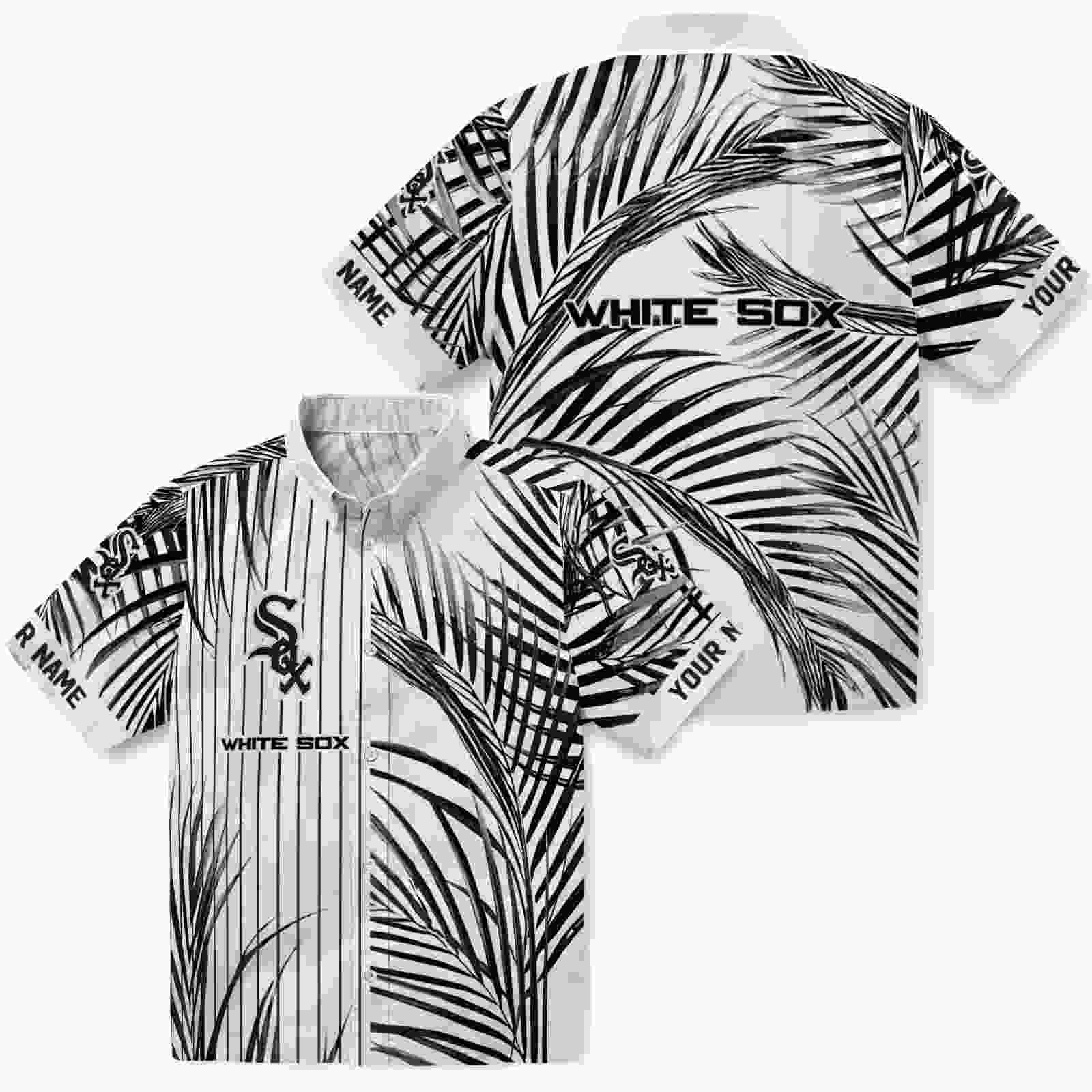 chicago white sox palm stripes black white hawaiian shirt high quality