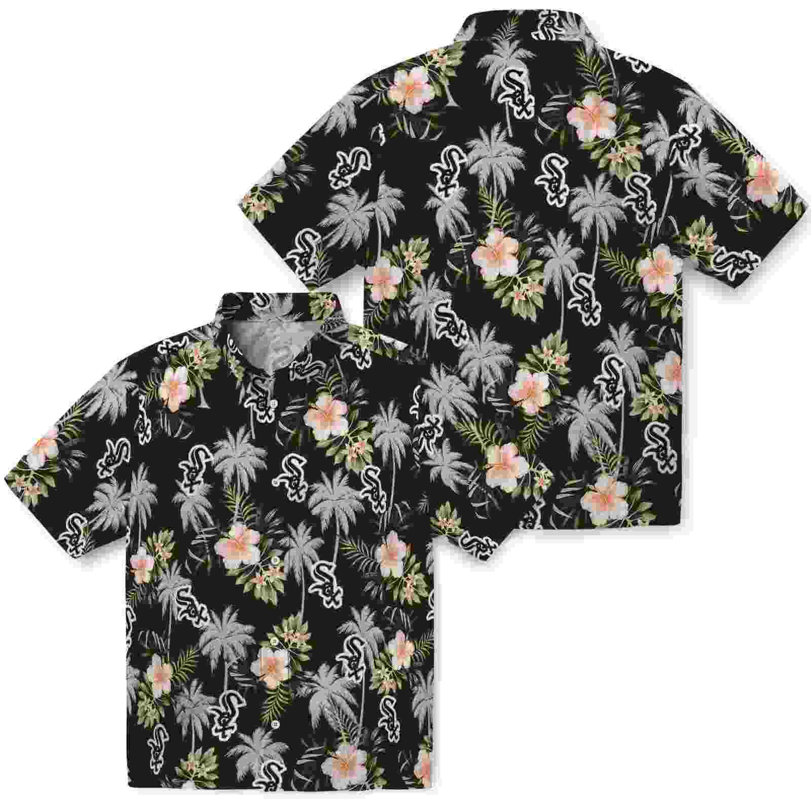 chicago white sox palm tree flower black hawaiian shirt high quality