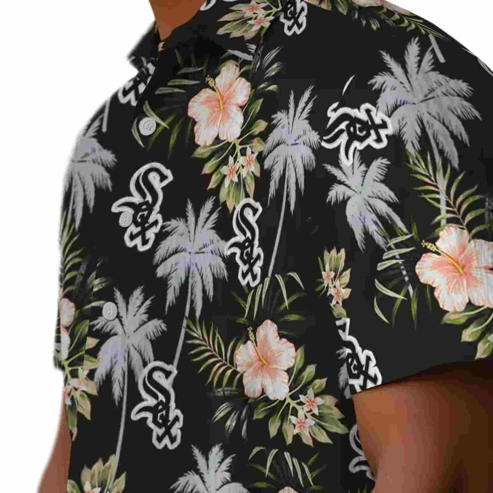 chicago white sox palm tree flower black hawaiian shirt trendy