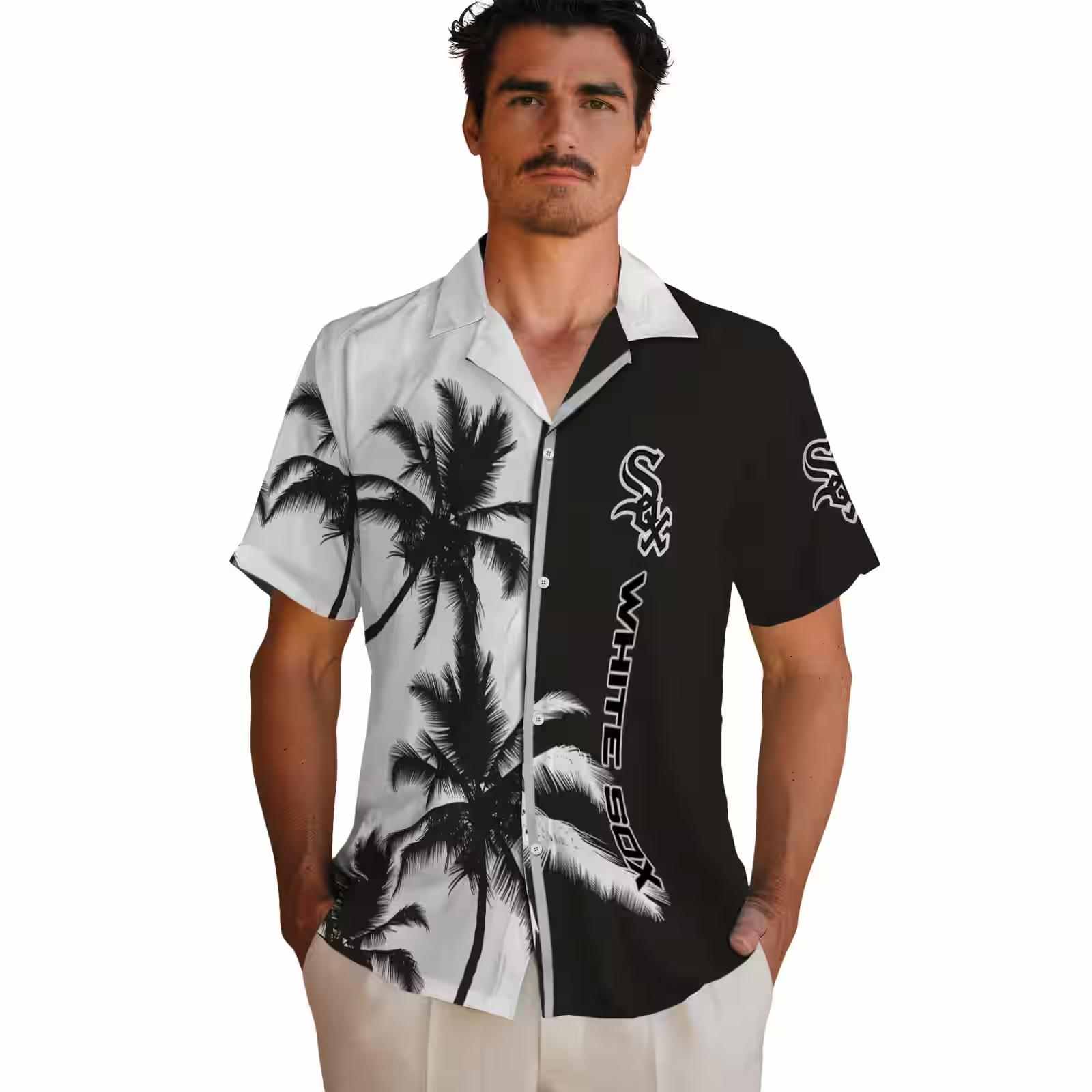 chicago white sox palm trees black white hawaiian shirt fashion forward