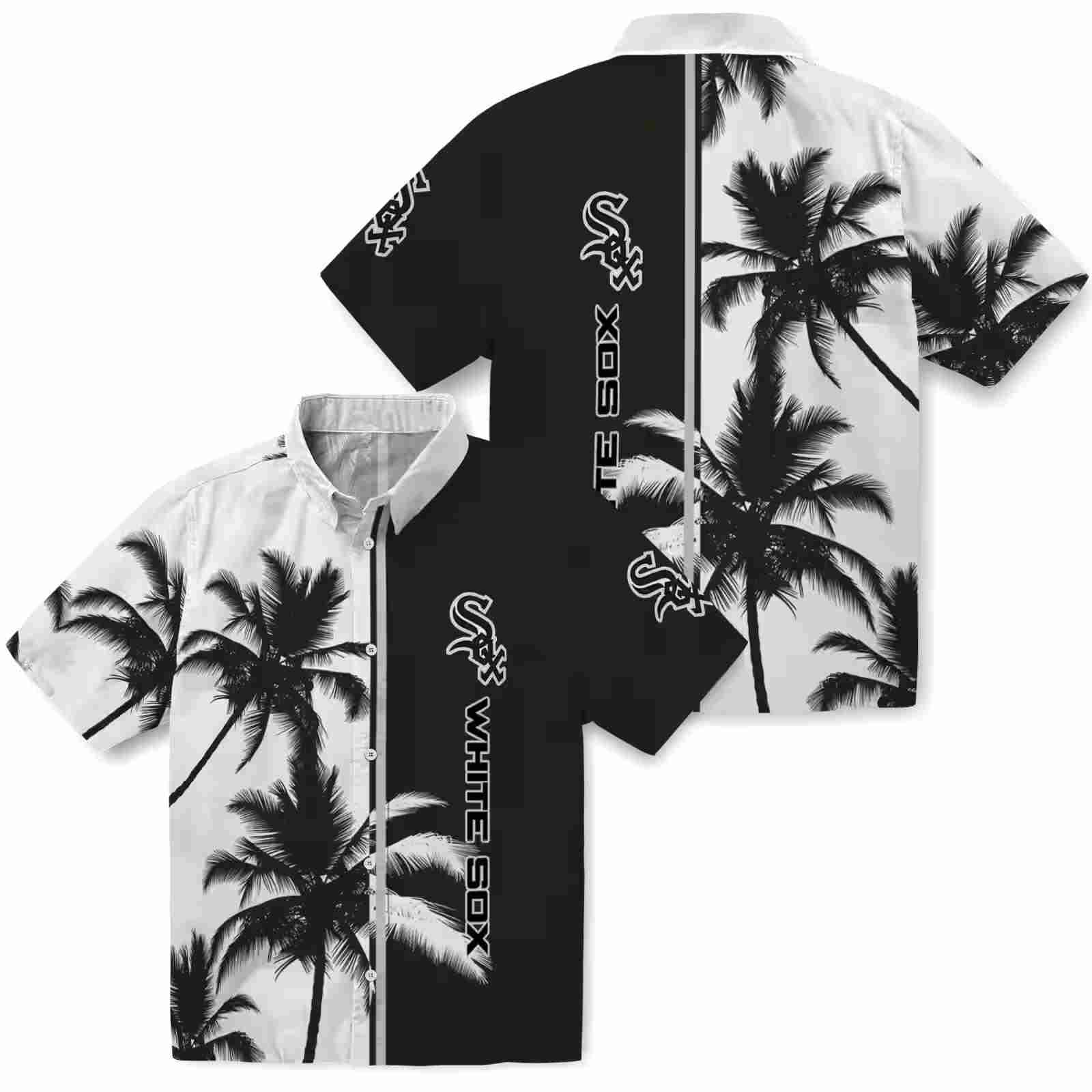 chicago white sox palm trees black white hawaiian shirt high quality