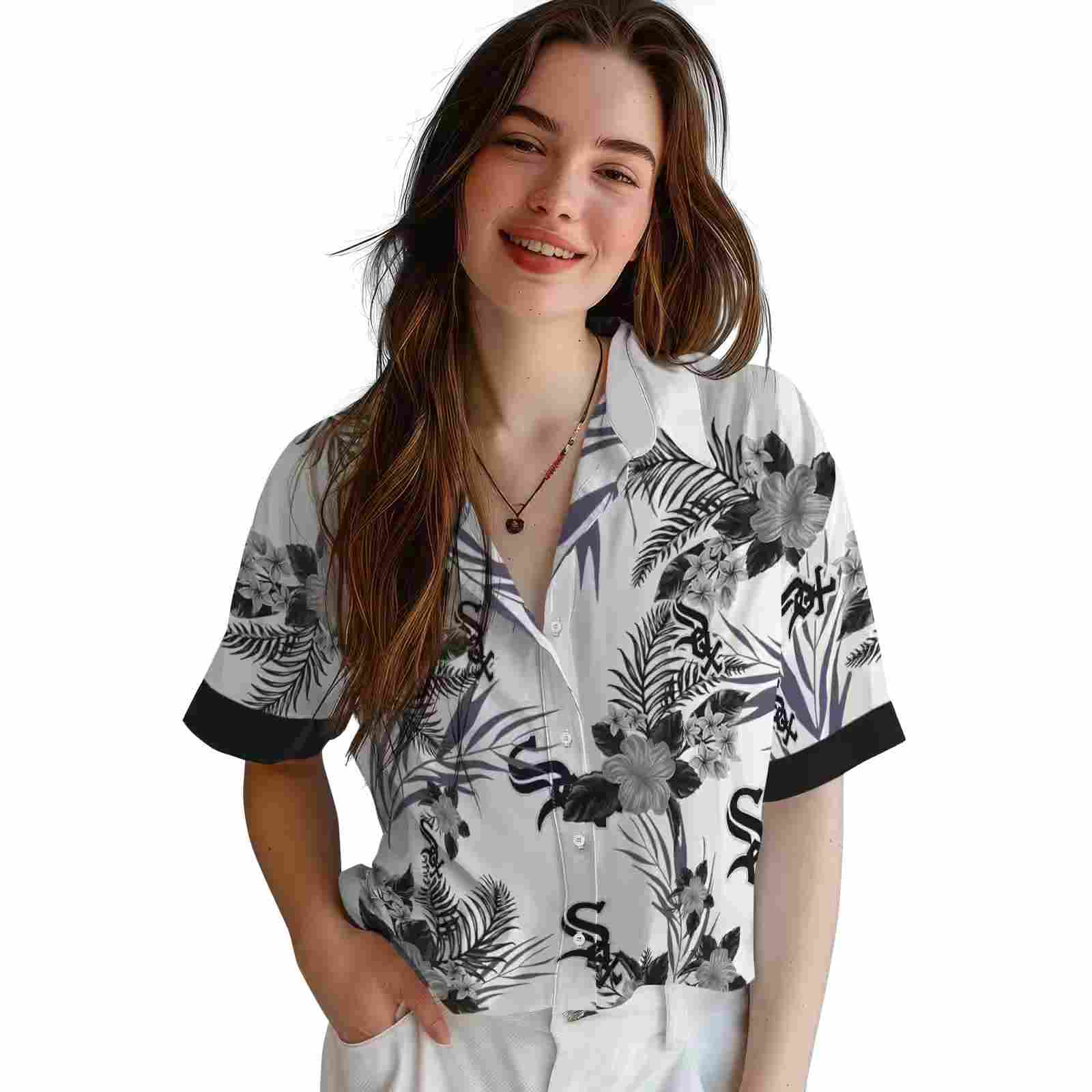 chicago white sox patriotic hibiscus design black white hawaiian shirt latest model