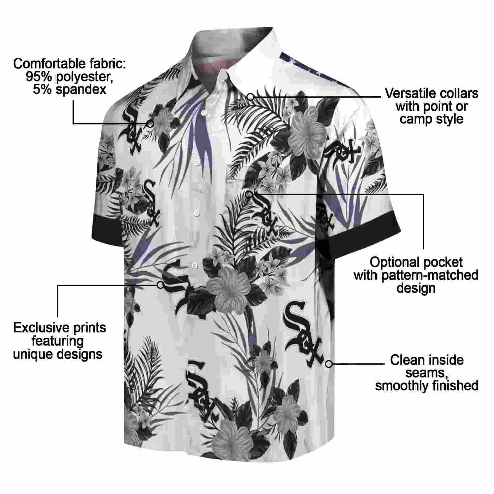 chicago white sox patriotic hibiscus design black white hawaiian shirt new arrival