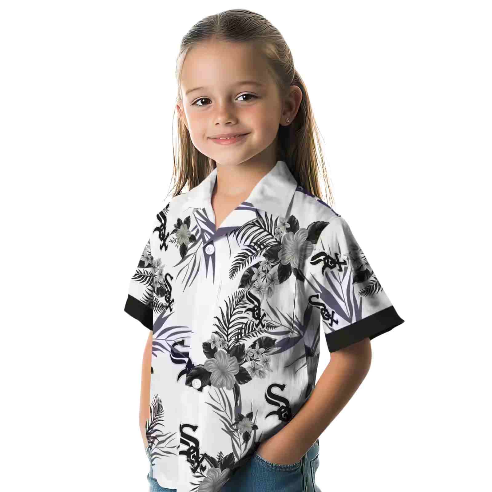 chicago white sox patriotic hibiscus design black white hawaiian shirt premium grade