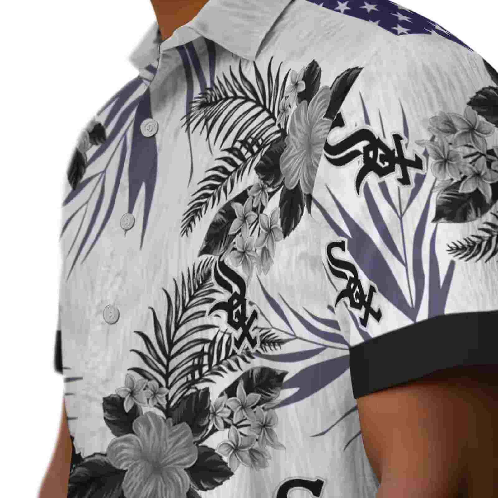 chicago white sox patriotic hibiscus design black white hawaiian shirt trendy